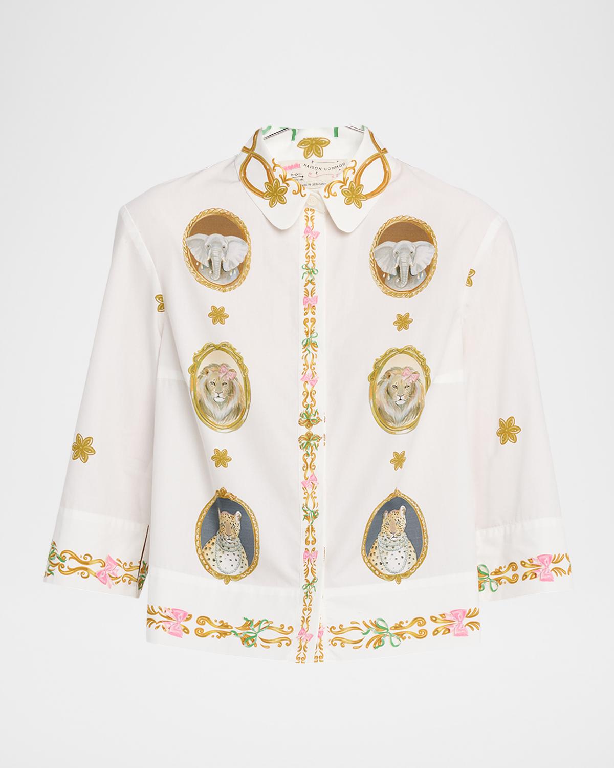 Maison Common Animal Frame Cotton Poplin Button-Down Shirt