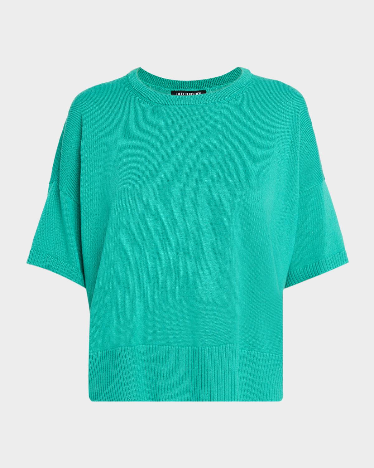 Eileen Fisher Crewneck Elbow-Sleeve Sweater