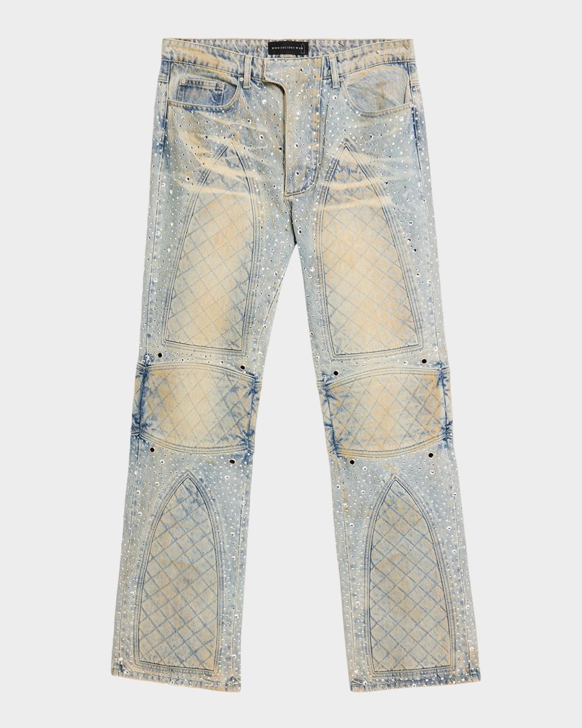 WHO DECIDES WAR Men's Studded Moto Denim Jeans