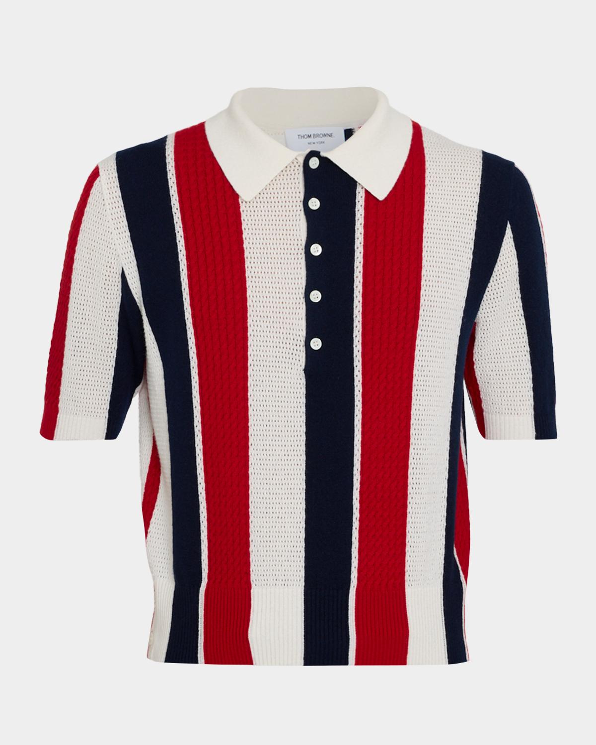 Thom Browne Men's Cashmere Shadow Stripe Knit Polo Shirt