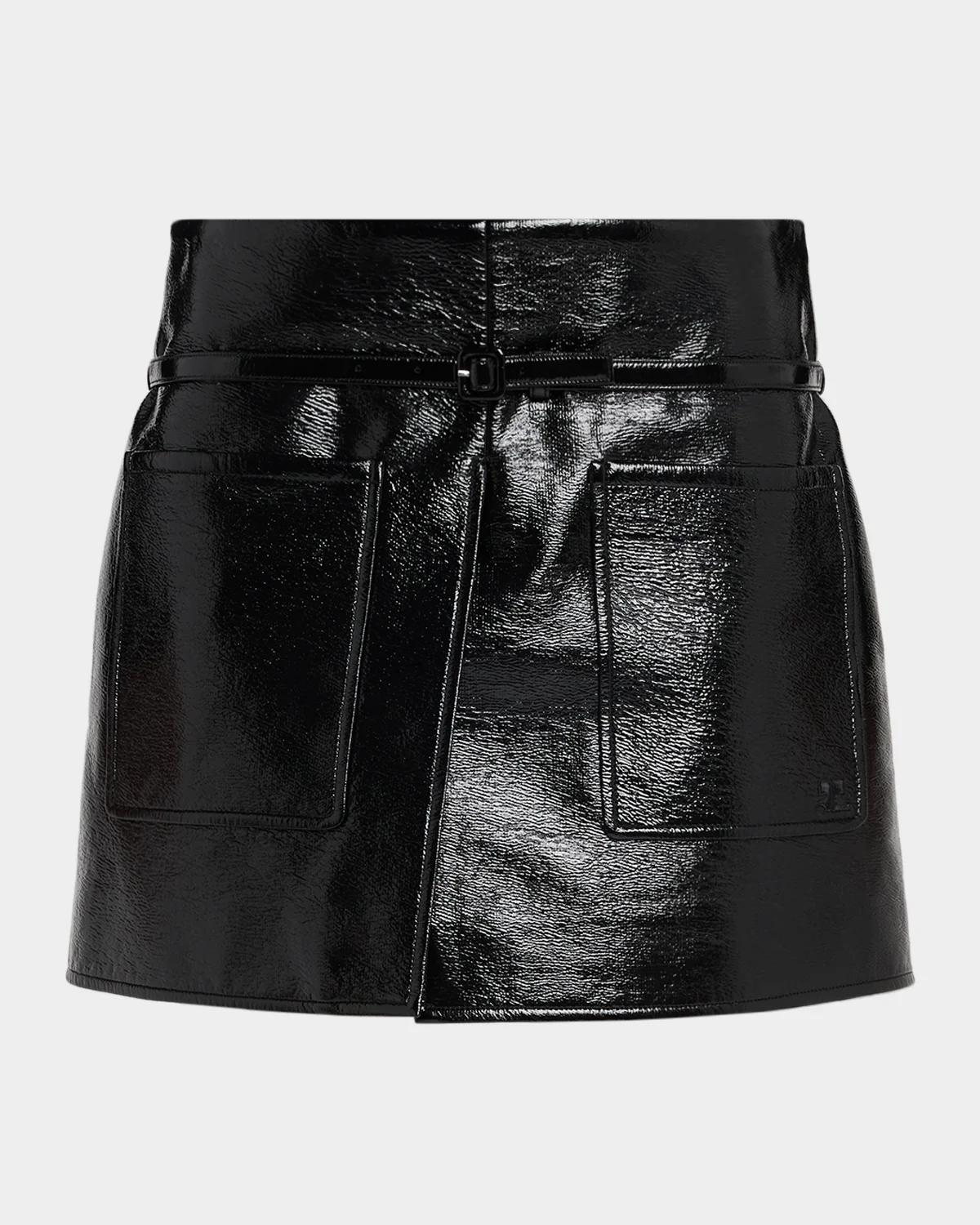 Courreges Two Pockets Vinyl Mini Skirt With Belt