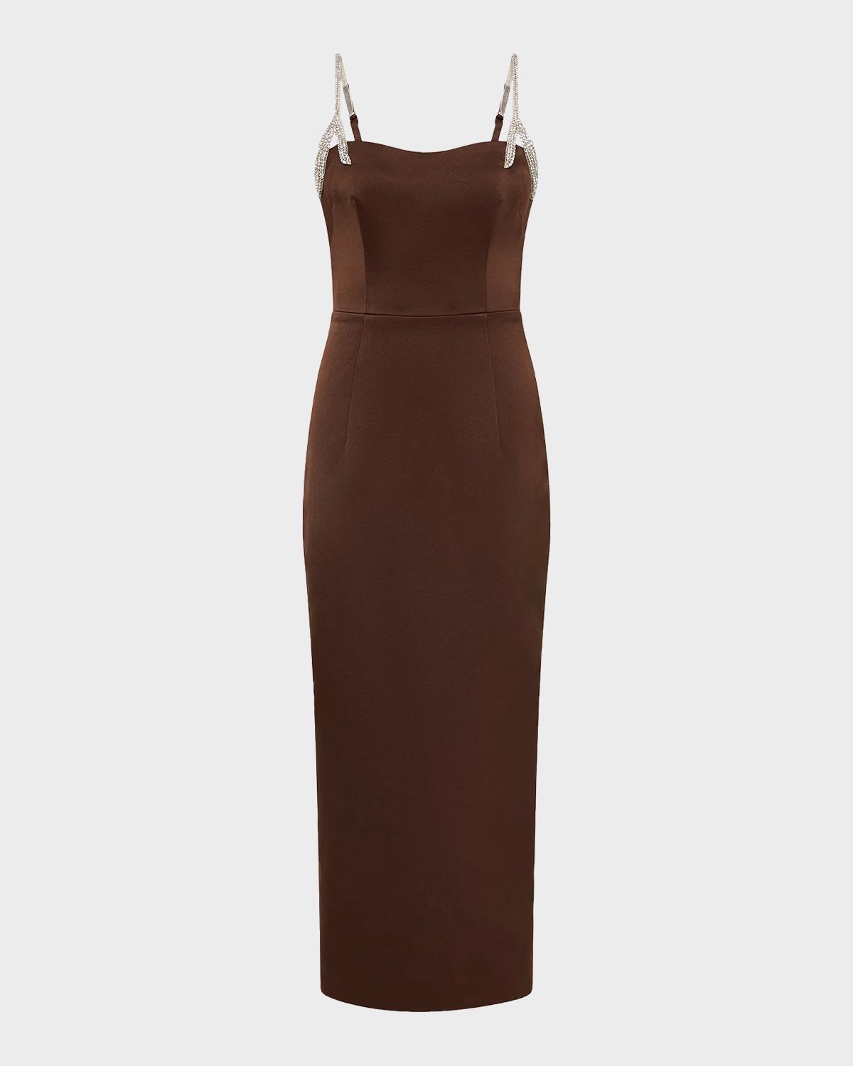 Rachel Gilbert Leora Crystal-Strap Crepe Ankle Gown