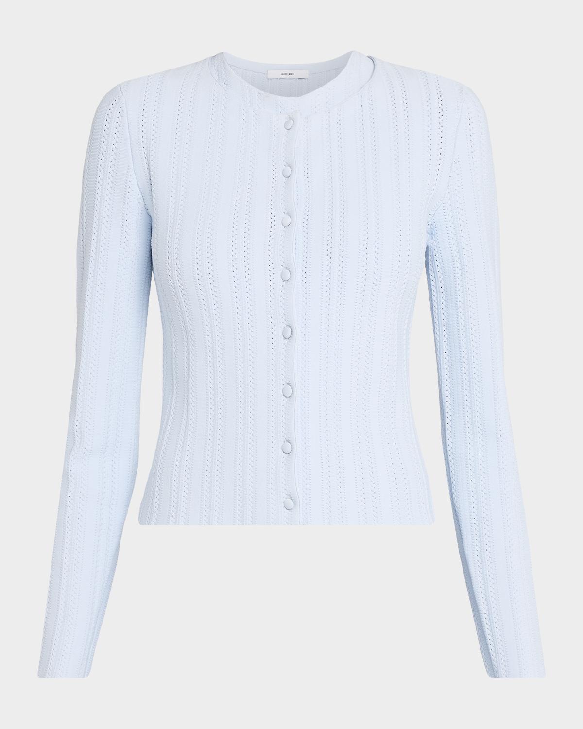 Adam Lippes Faye Pointelle Knit Crewneck Cardigan