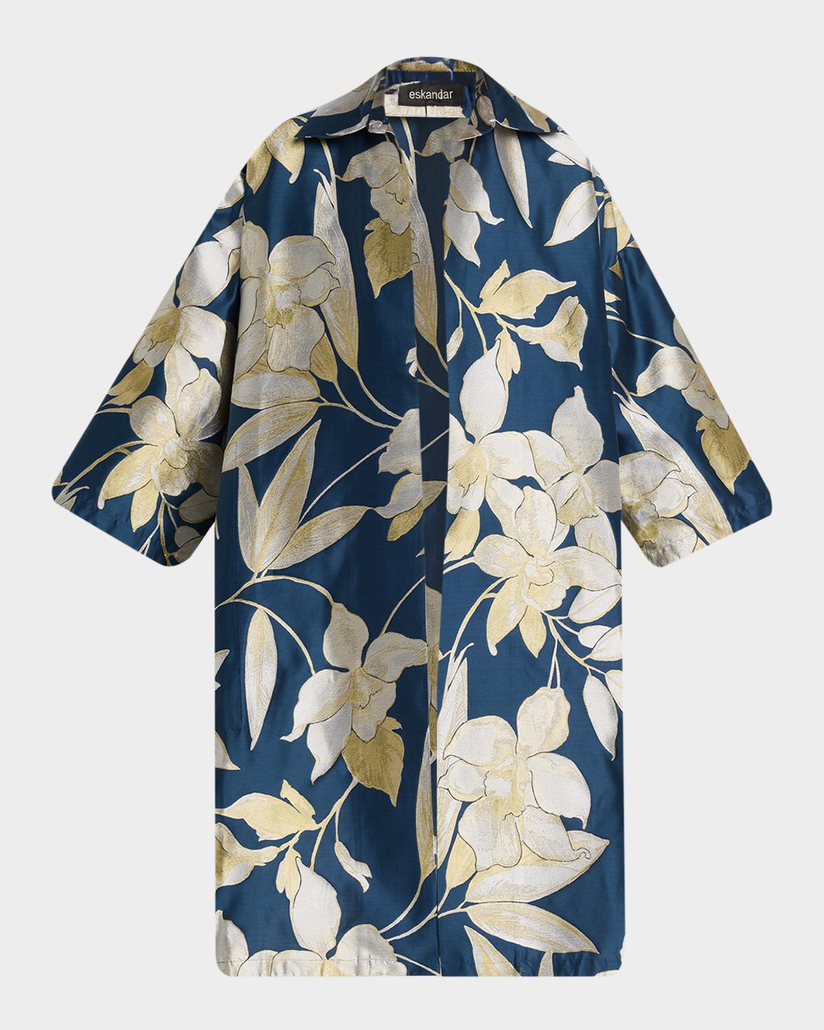 Eskandar Sloped-Shoulder Wide A-Line Open Jacket