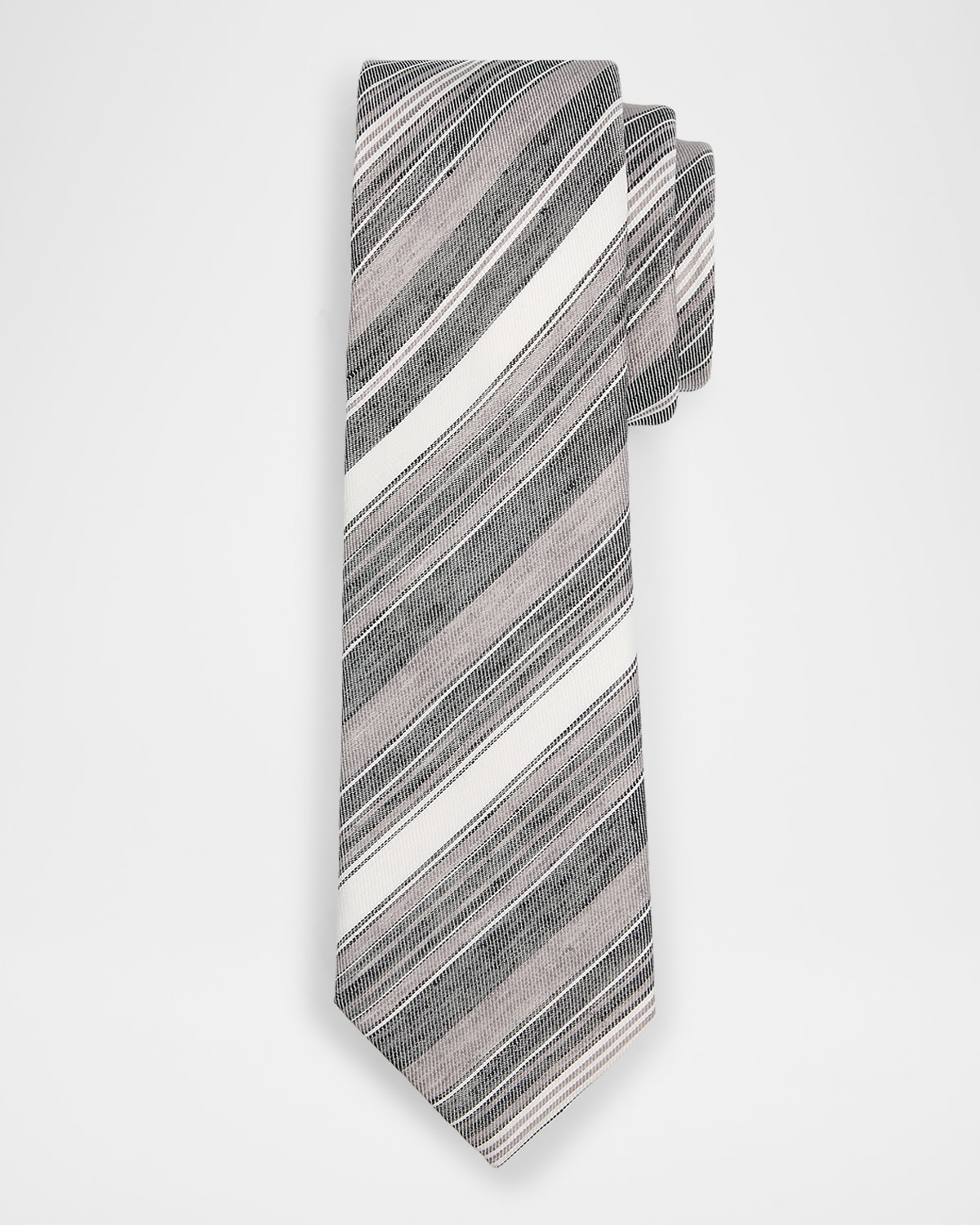 Emporio Armani Men 's Variegated Stripe Linen and Silk Tie