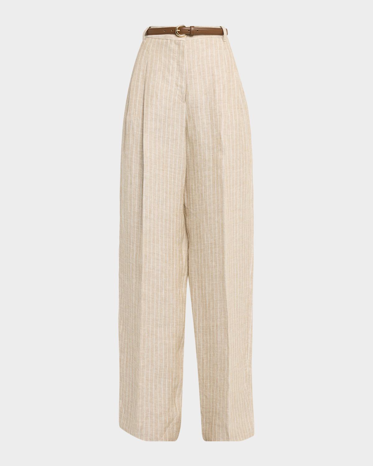 Max Mara Studio Fonte Wide-Leg Pinstripe Linen Trousers
