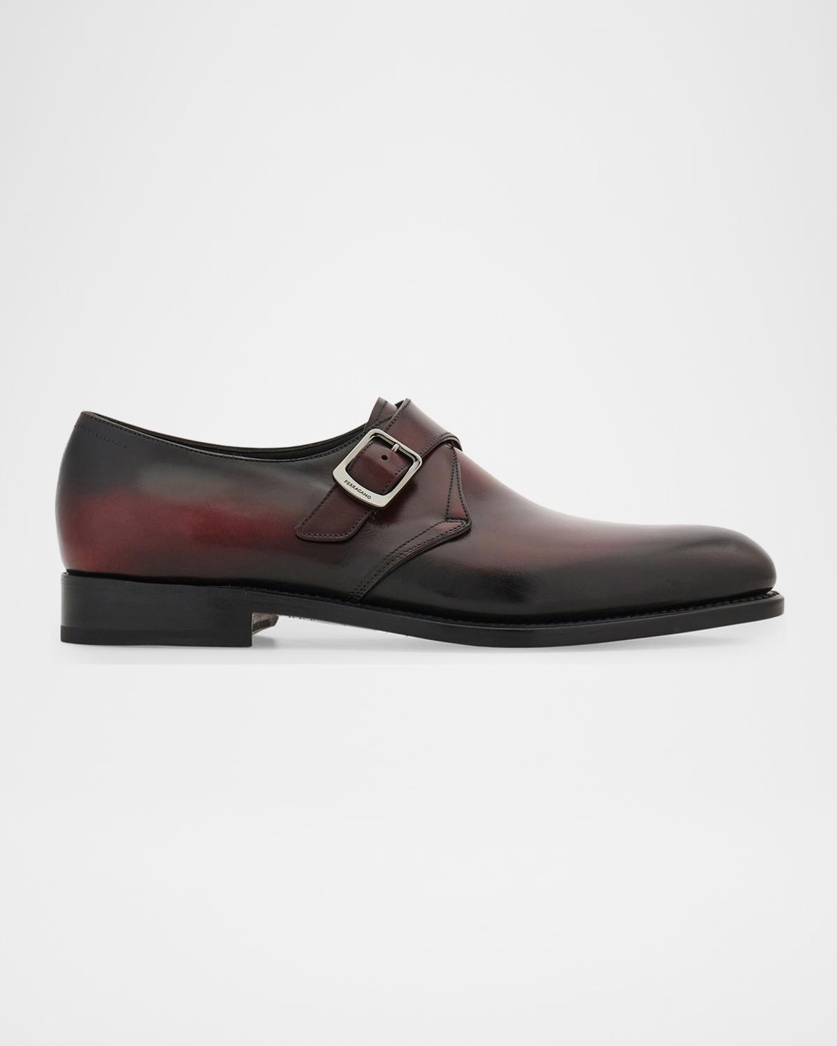 FERRAGAMO Men's Sullivan Tramezza Buffed Leather Monk-Strap Loafers