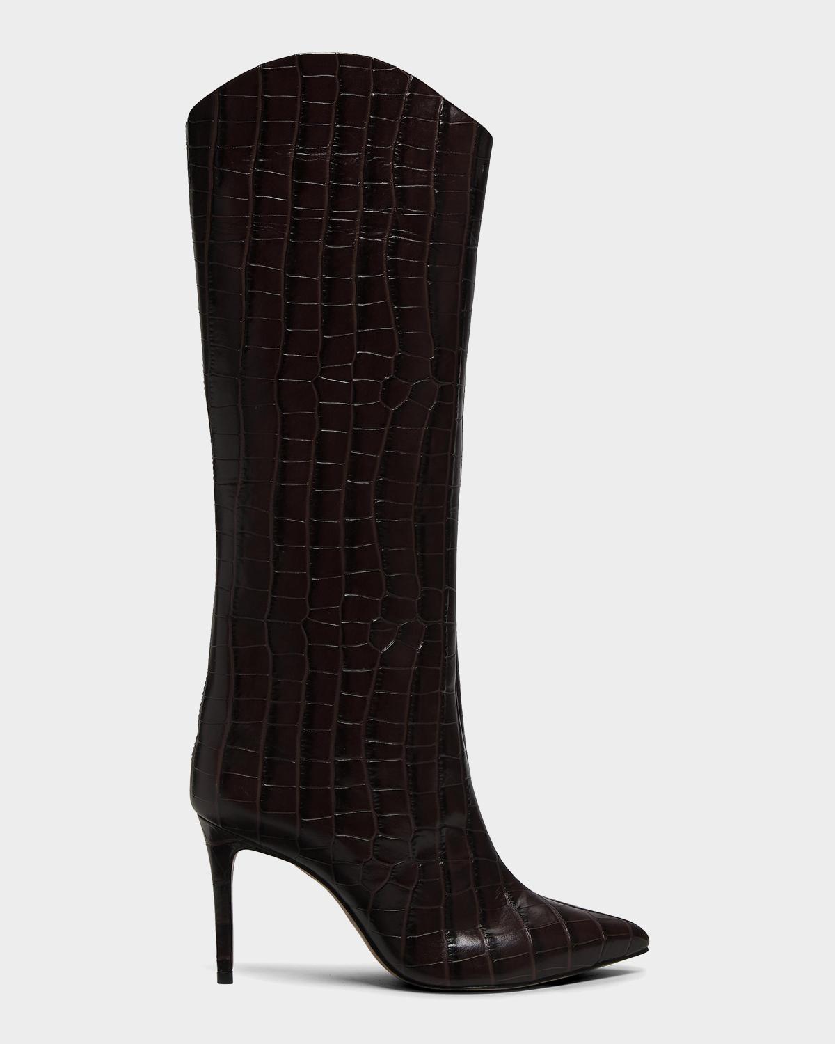 Schutz 90mm Maryana Croc-Printed Leather Knee-High Boots