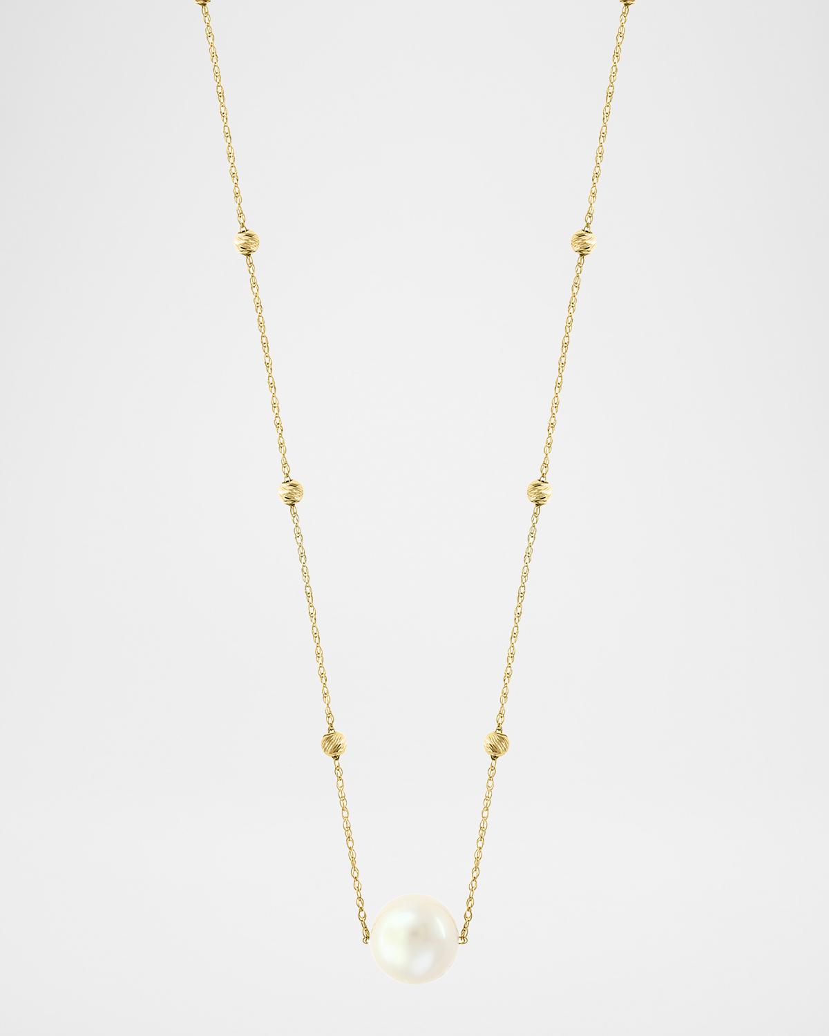18K Yellow Gold Freshwater Pearl Ornament Chain Necklace