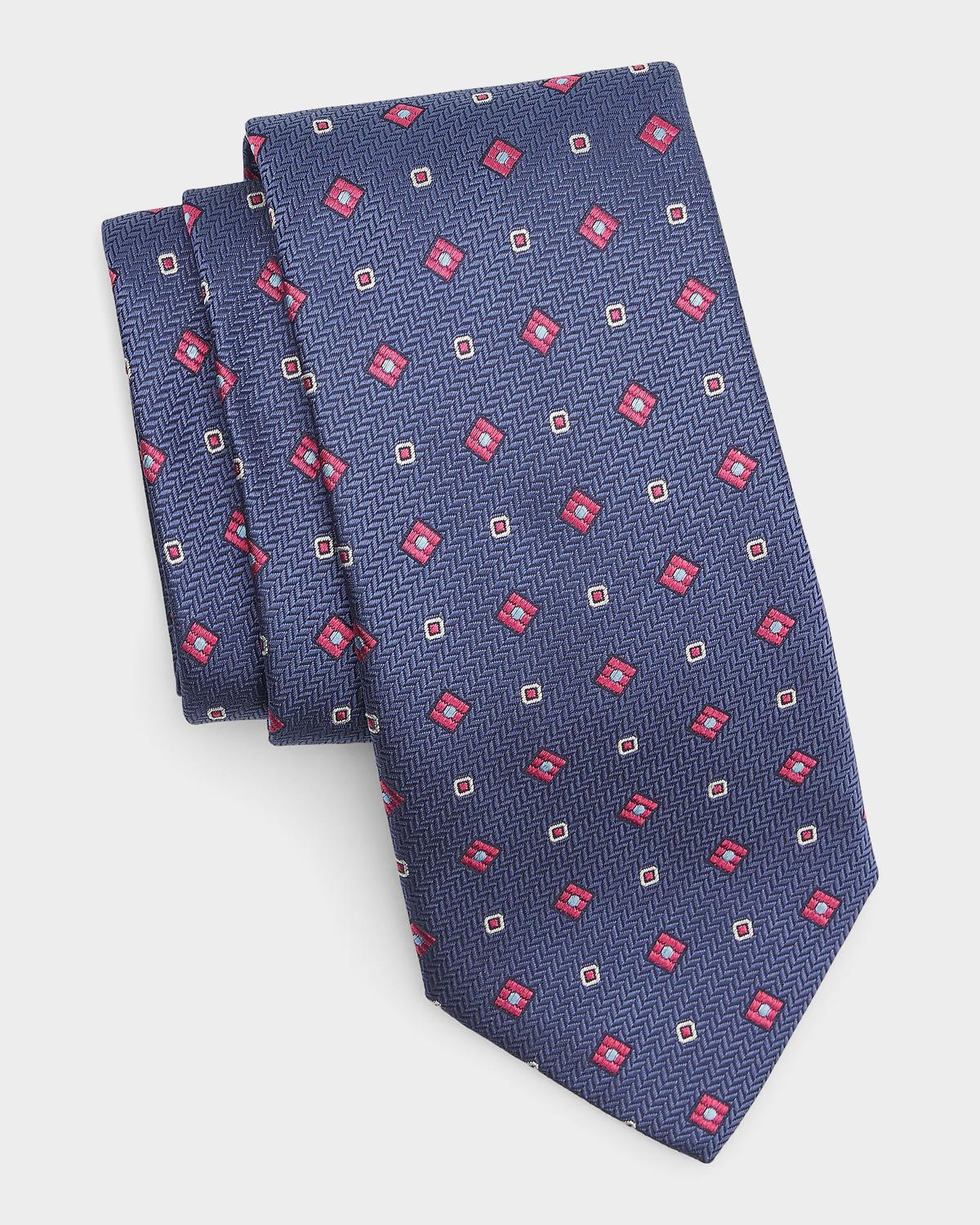 Canali Men's Chevron Medium Silk Tie, Navy