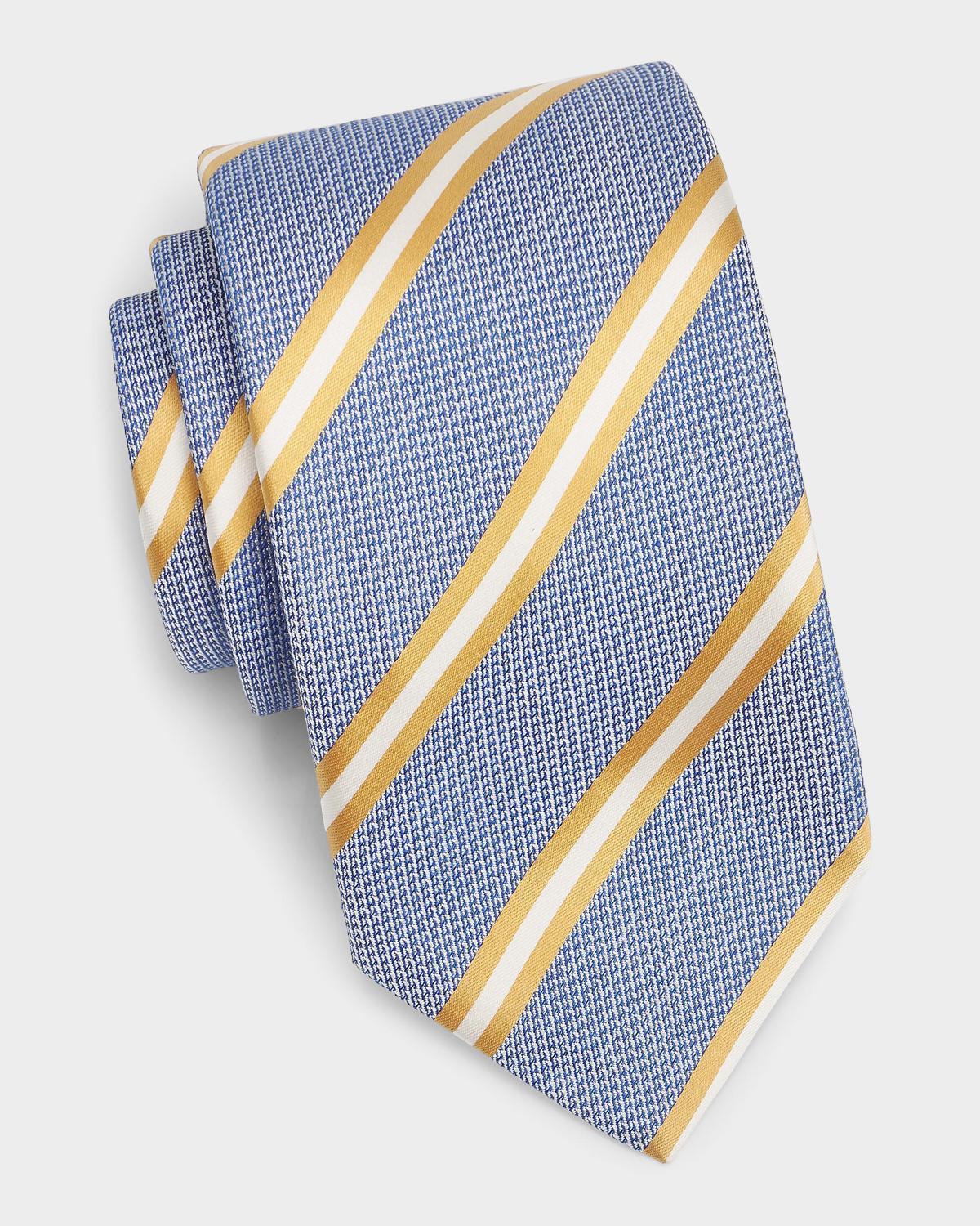 Canali Men's Blue and Gold Striped Silk Tie
