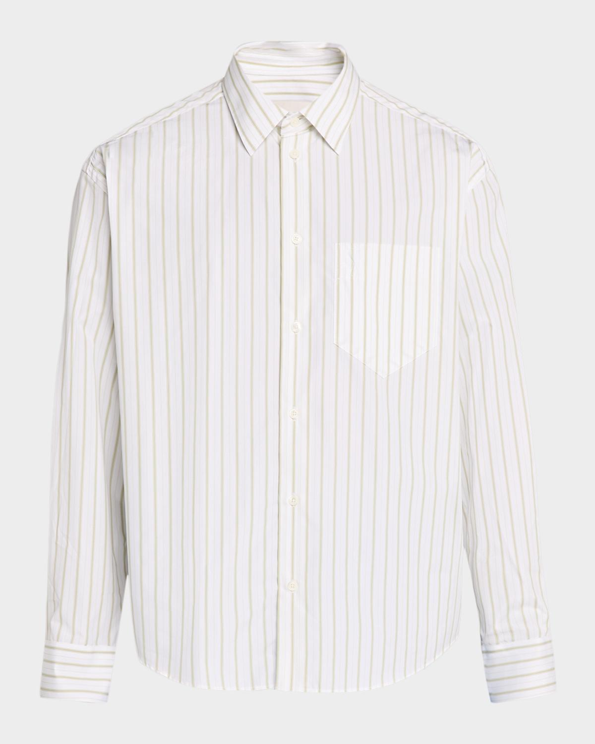 Ami Paris Men's Cotton Wide-Stripe Button-Down Shirt