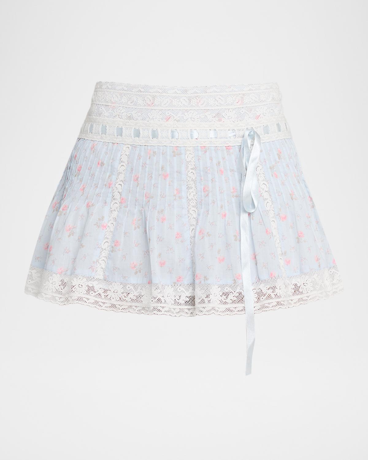LoveShackFancy Solena Lace-Trim Floral Mini Skirt