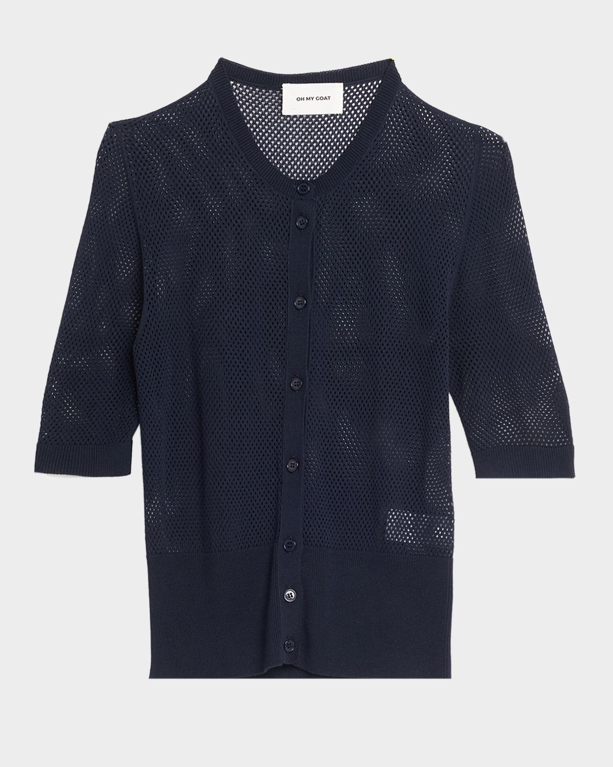 Oh My Goat Elbow-Sleeve Mesh Knit Top