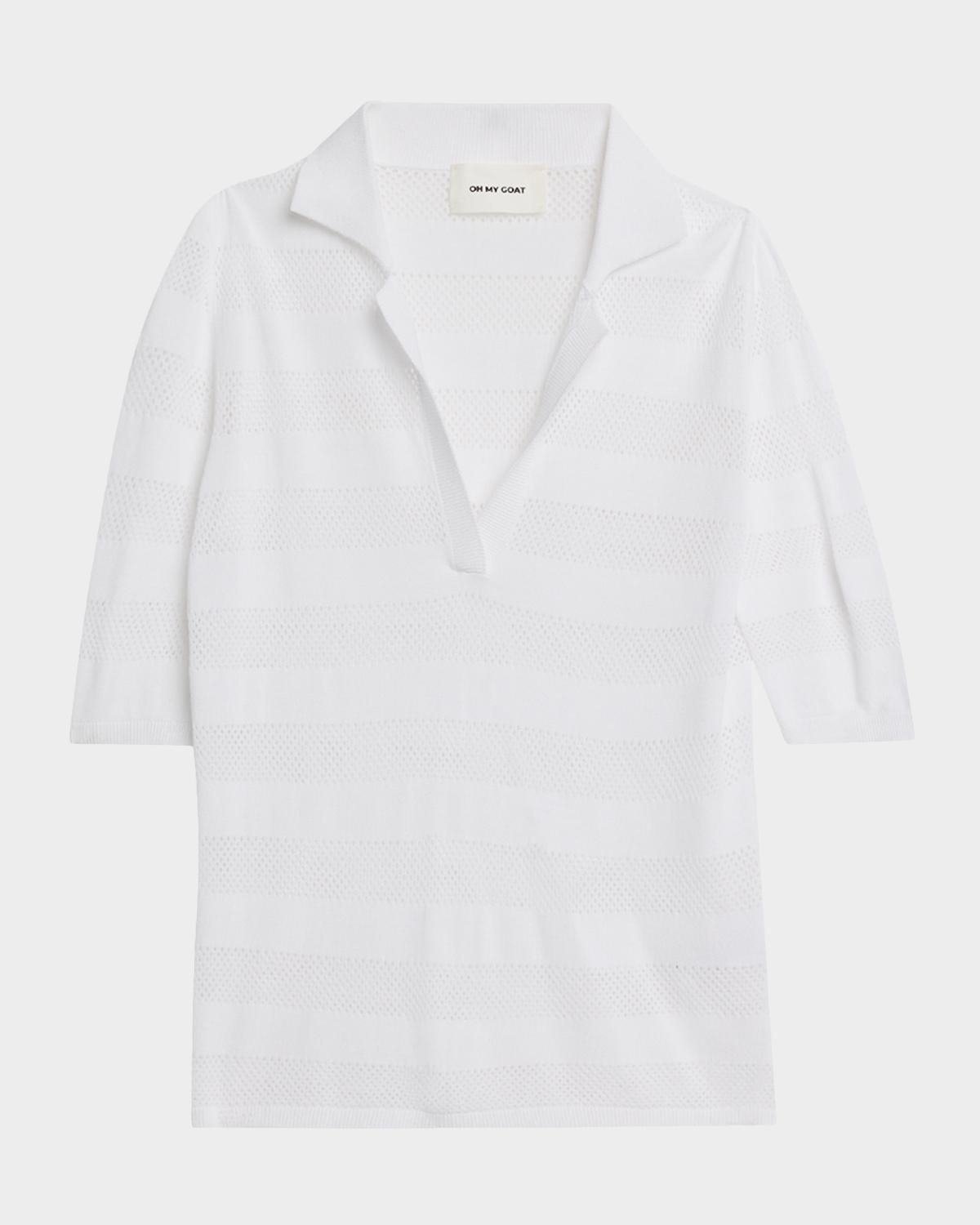 Oh My Goat Mesh Striped Polo Top