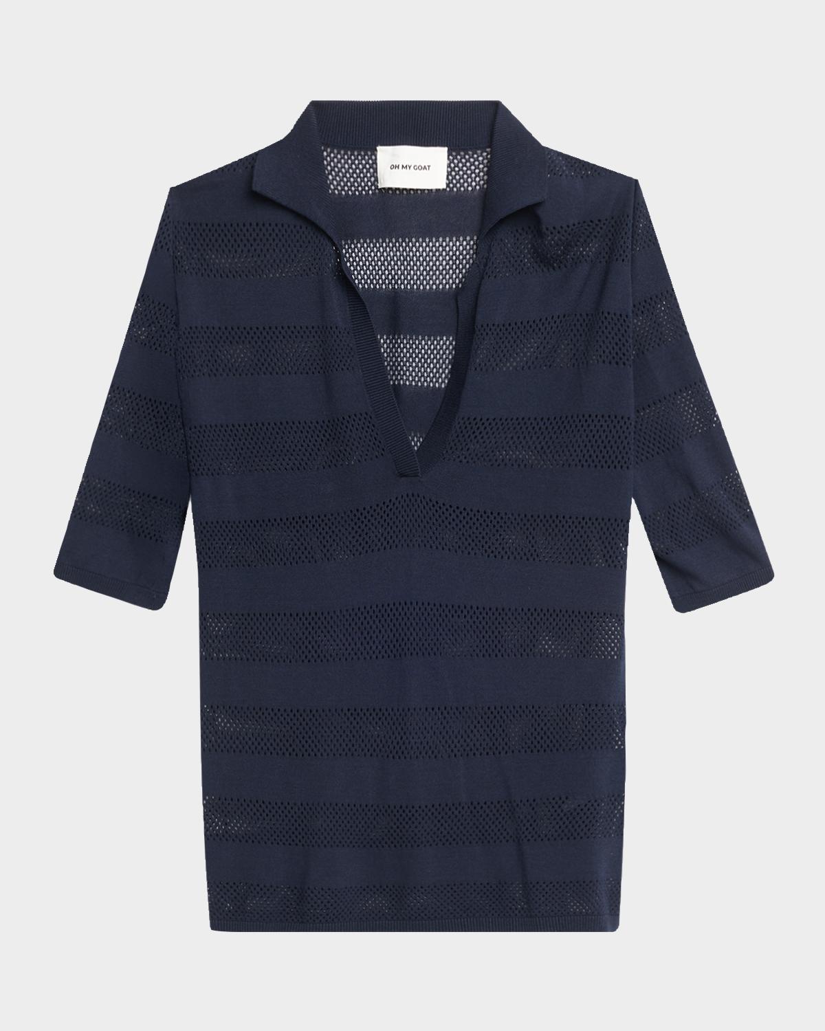 Oh My Goat Mesh Striped Polo Top