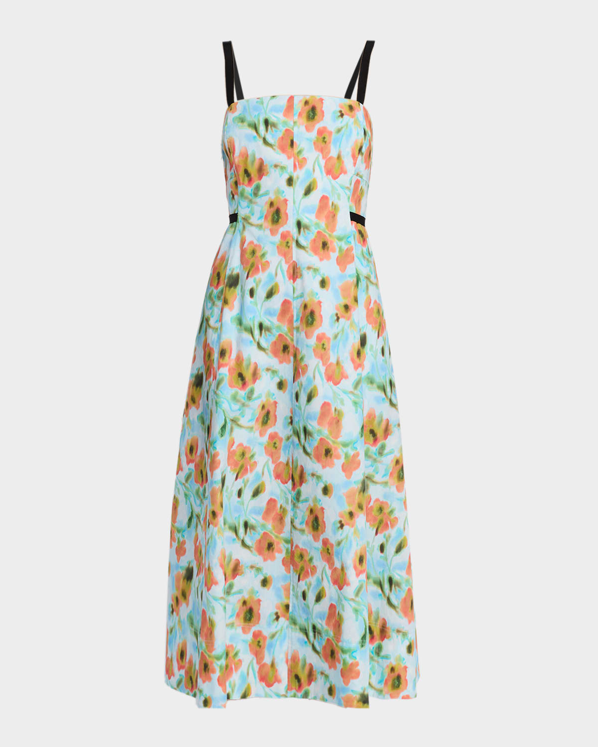 Tavia Contrast-Strap Floral Cotton Midi Dress