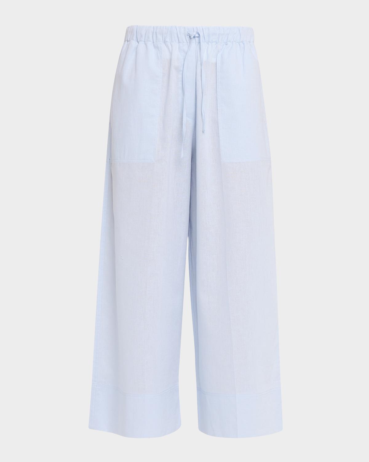 Toteme Cotton-Linen Wide-Leg Drawstring Summer Trousers