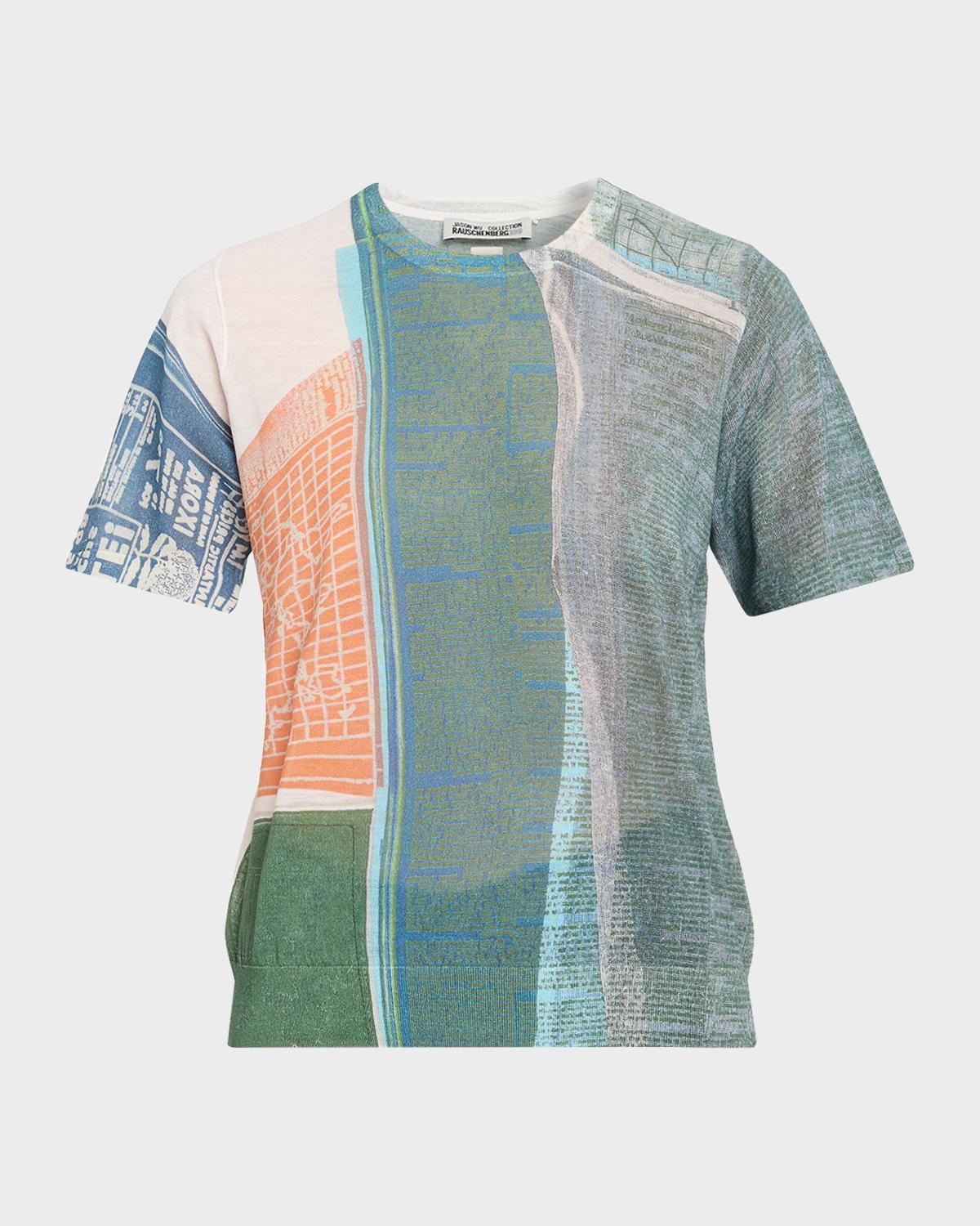 Jason Wu Collection Short-Sleeve Knit Top with "Platter" Artwork by Robert Rauschenberg