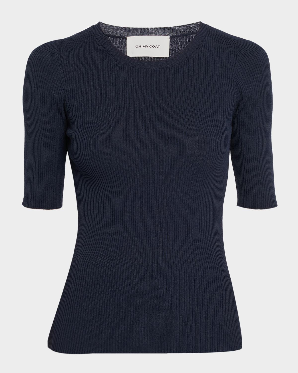 Oh My Goat Viscose Rib Knit Crewneck Sweater