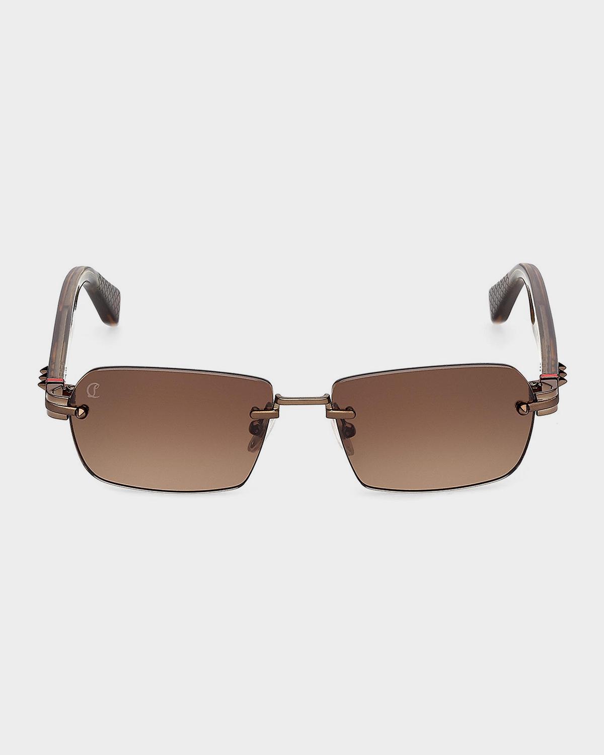 Men & apos;s Rimless Temple-Spike Metal Rectangle Sunglasses