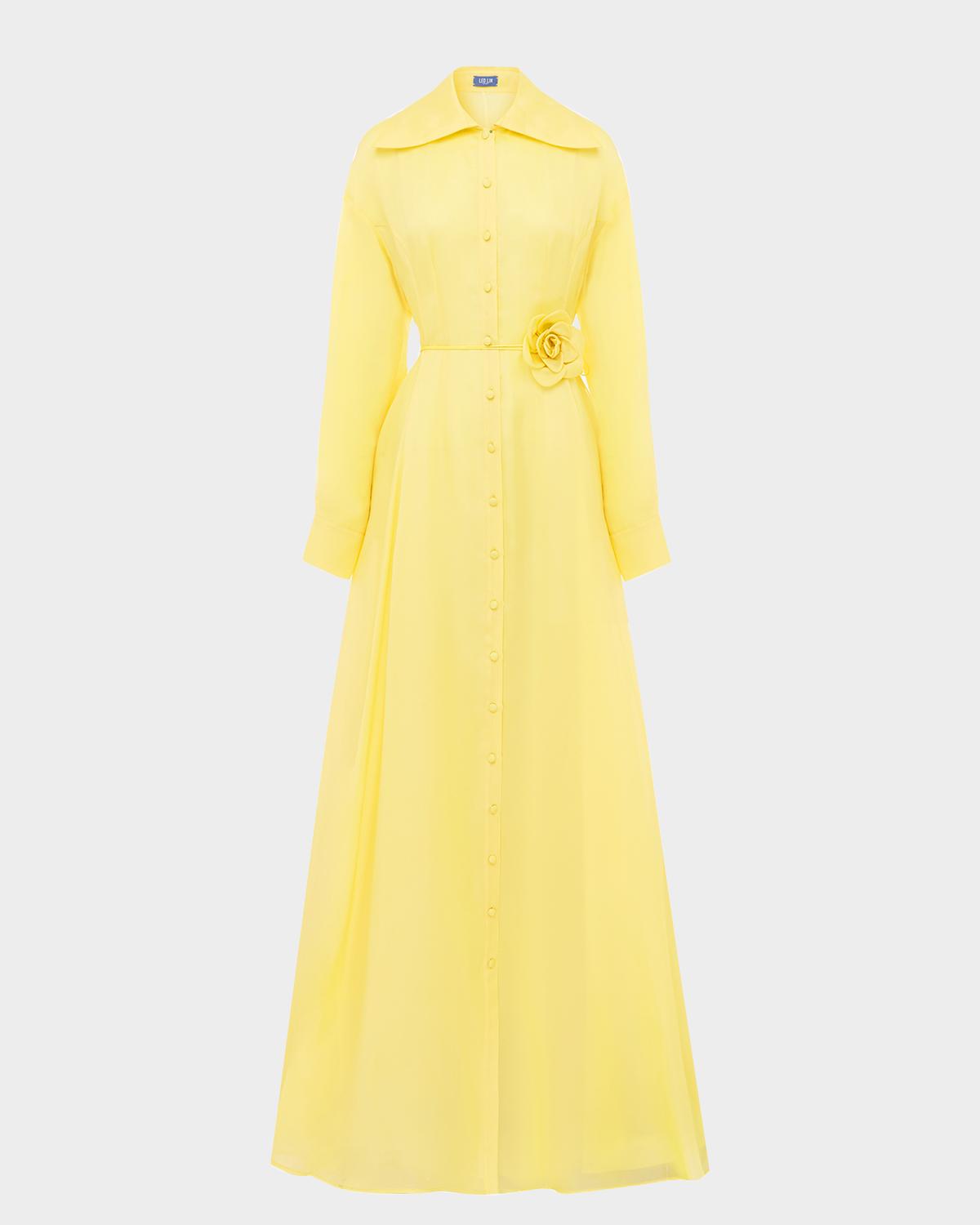 LEO LIN Josephine Tie-Waist A-Line Silk Shirt Gown