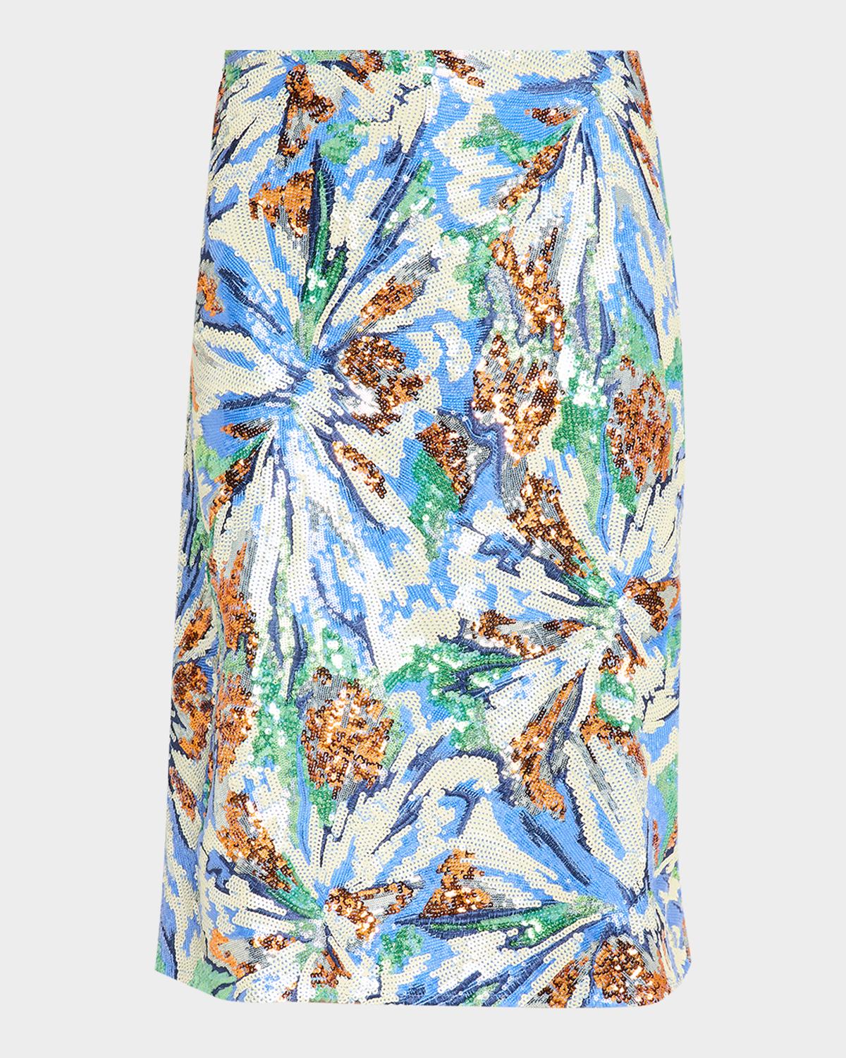 Rabanne Sequined Abstract Floral Midi Skirt