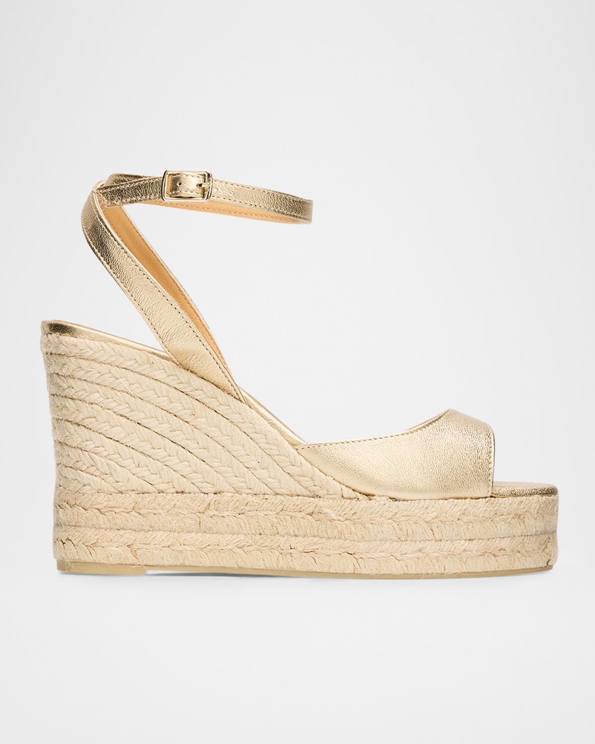AGS X CASTANER 110mm Brook Metallic Leather Platform Espadrille Sandals