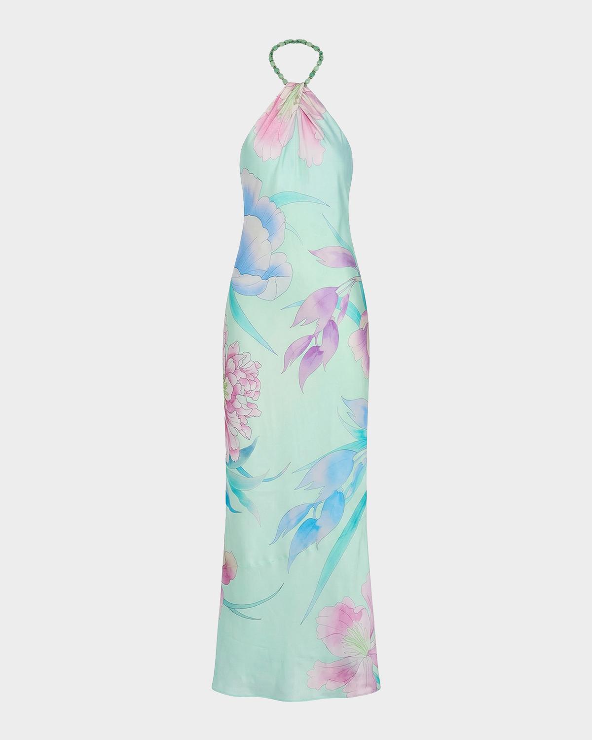Retrofête Anat Floral Satin Halter Dress