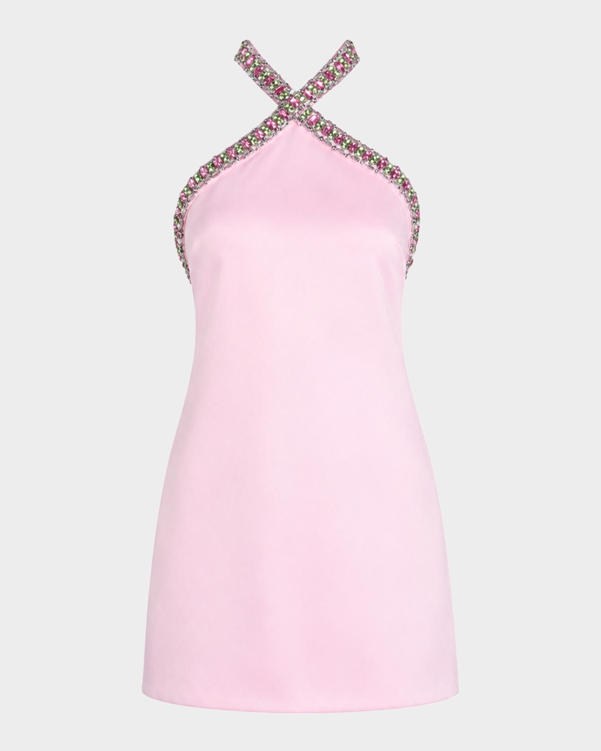 Retrofête Sabry Jeweled Halter Mini Dress