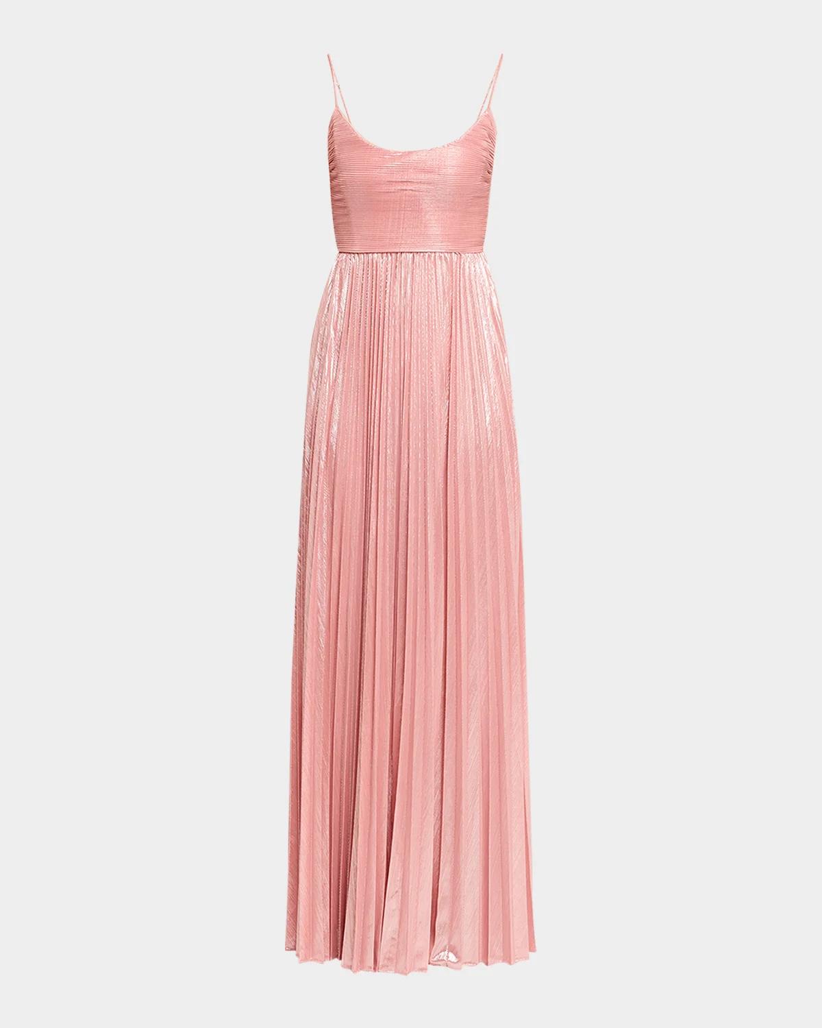 Retrofête Rhosyn Scoop-Neck Pleated Lame Maxi Dress