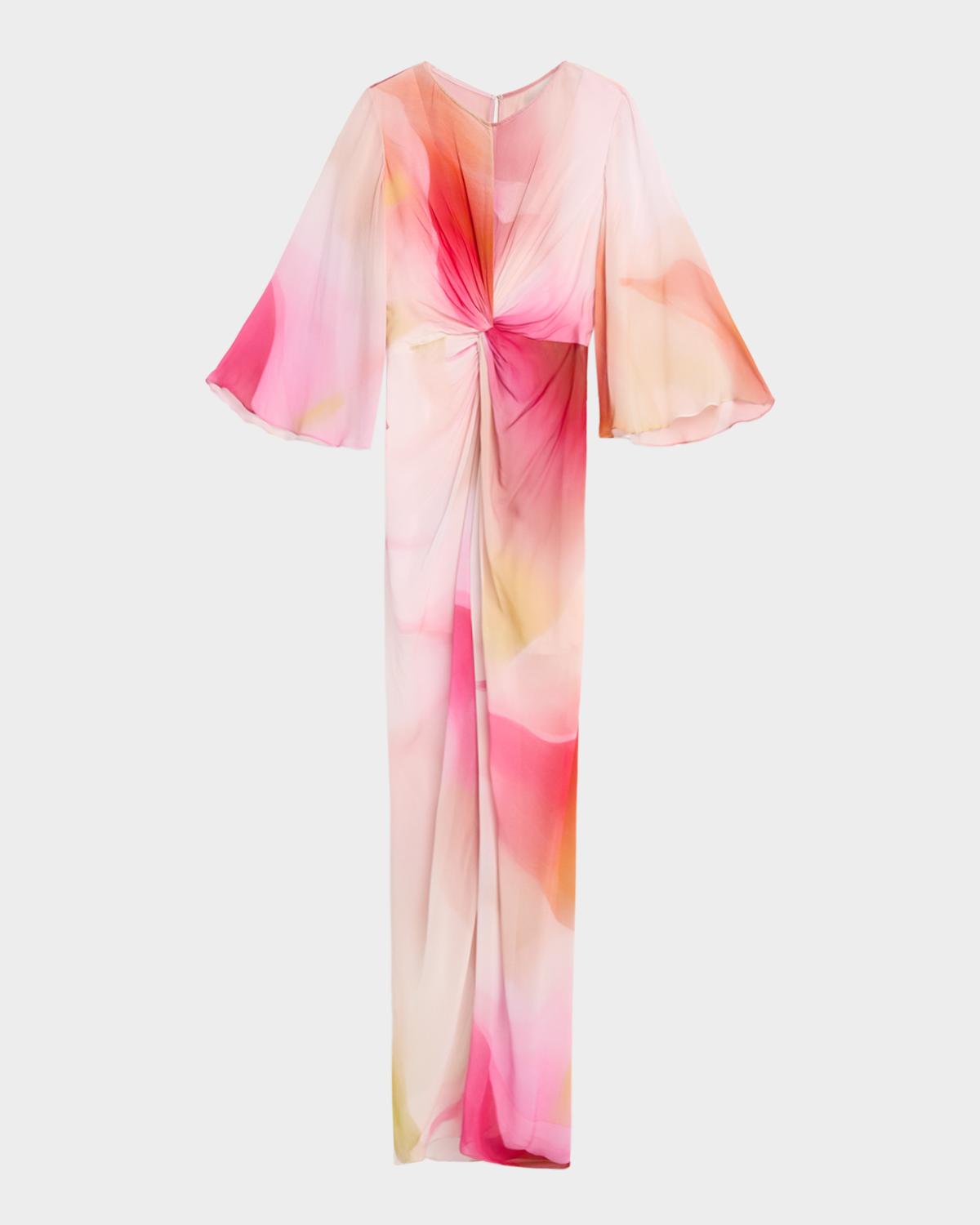 Prabal Gurung Floral Twisted Chiffon 3/4-Sleeve Gown