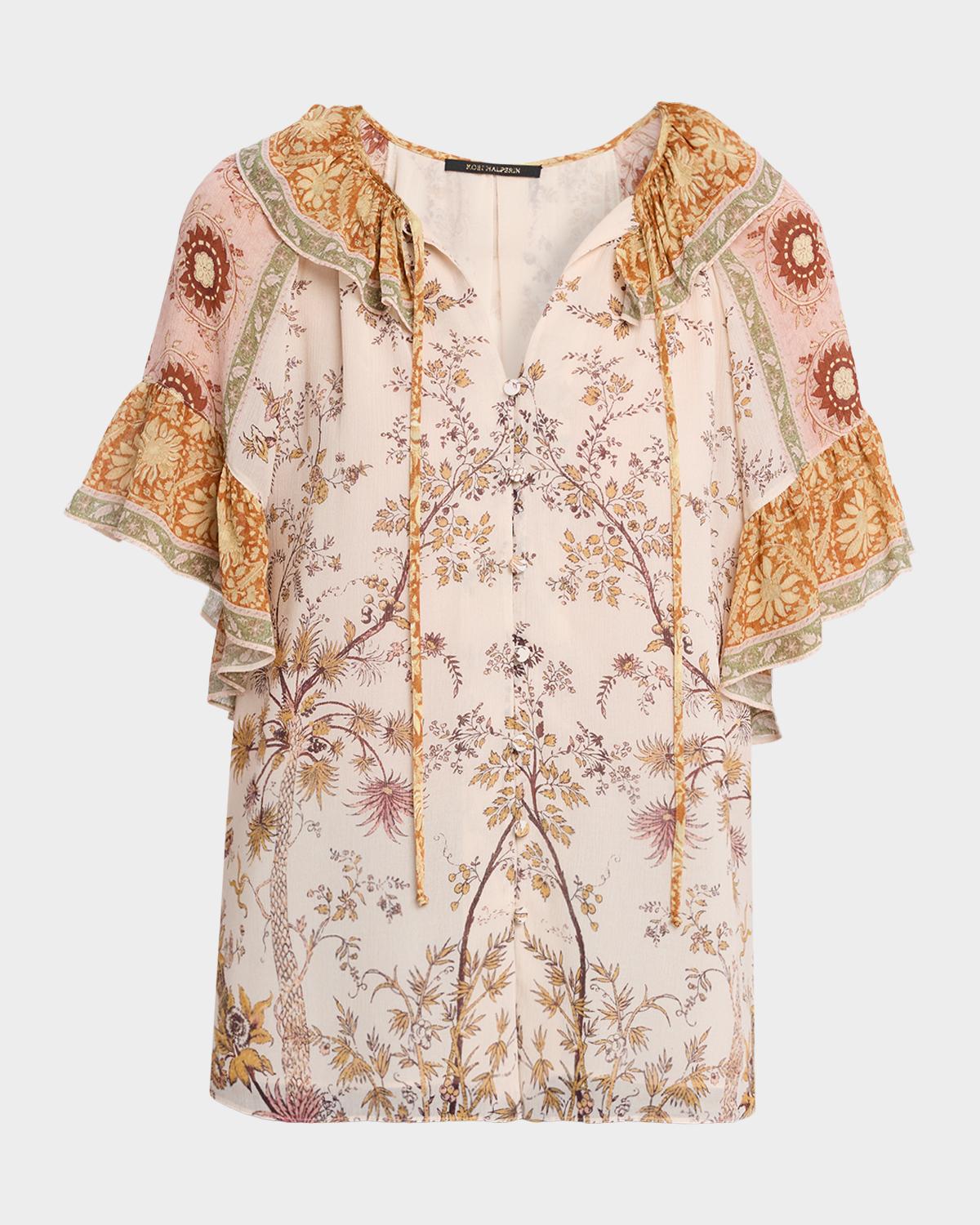 Kobi Halperin Verity V-Neck Ruffle Sleeve Blouse
