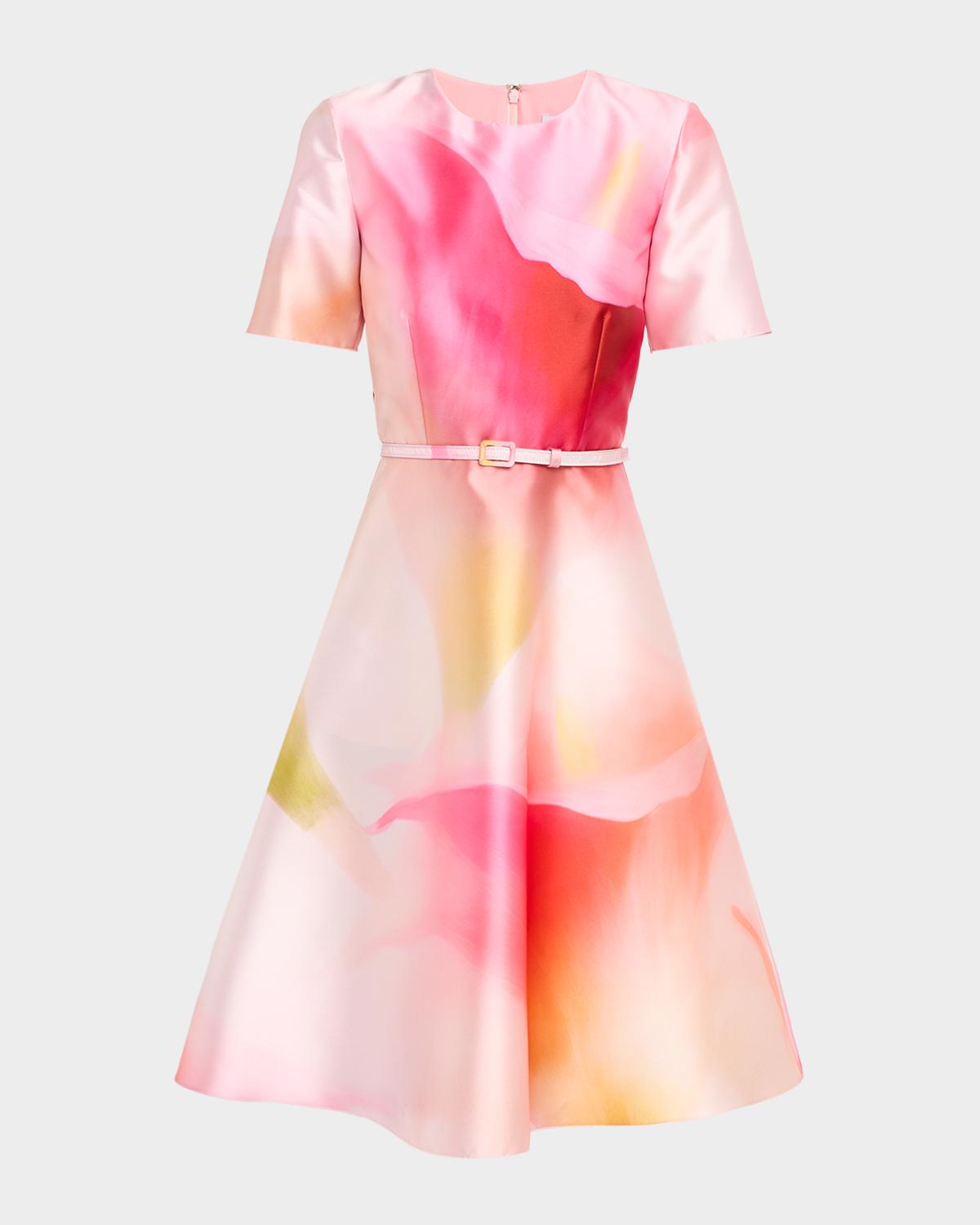 Prabal Gurung Floral-Print Twill Belted Short-Sleeve Dress