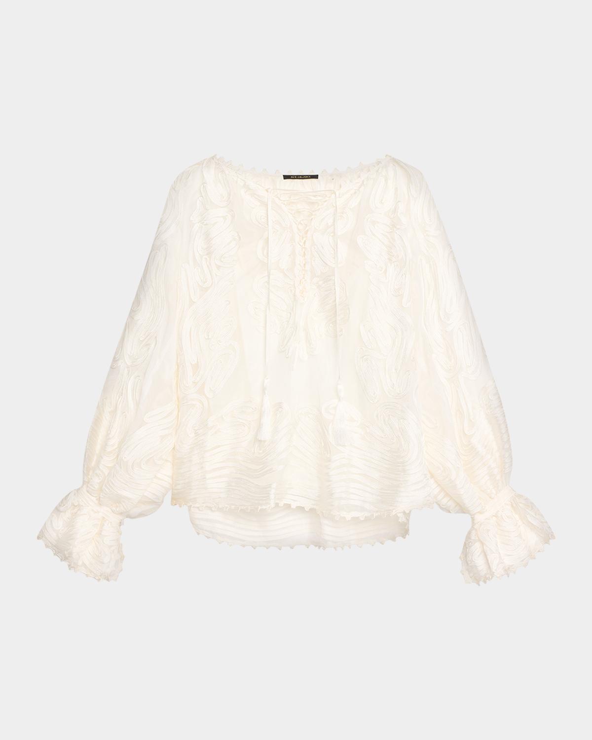 Kobi Halperin Florence Embroidered Lace-Up Blouse