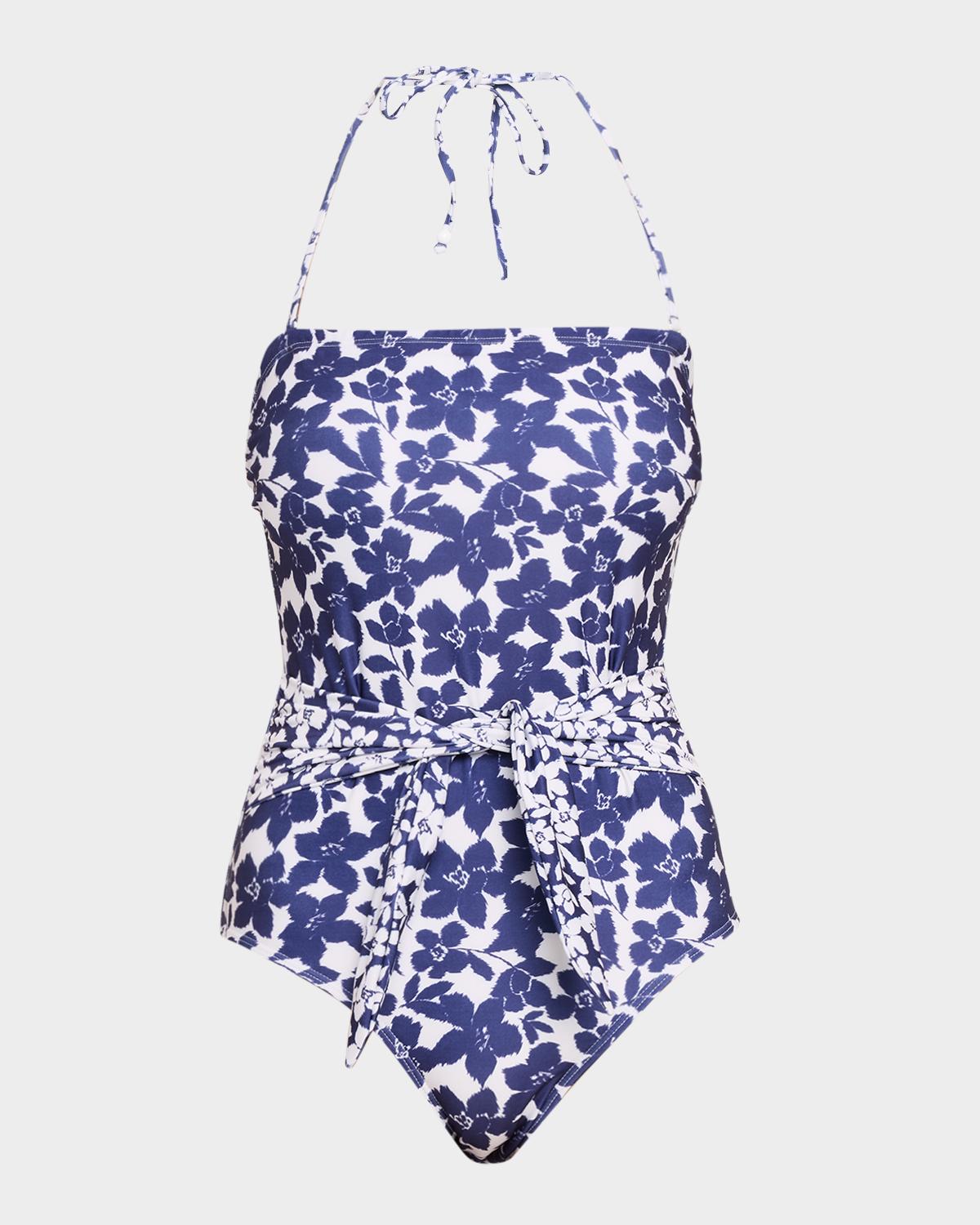Floral Belted Bandeau One-Piece Swimsuit