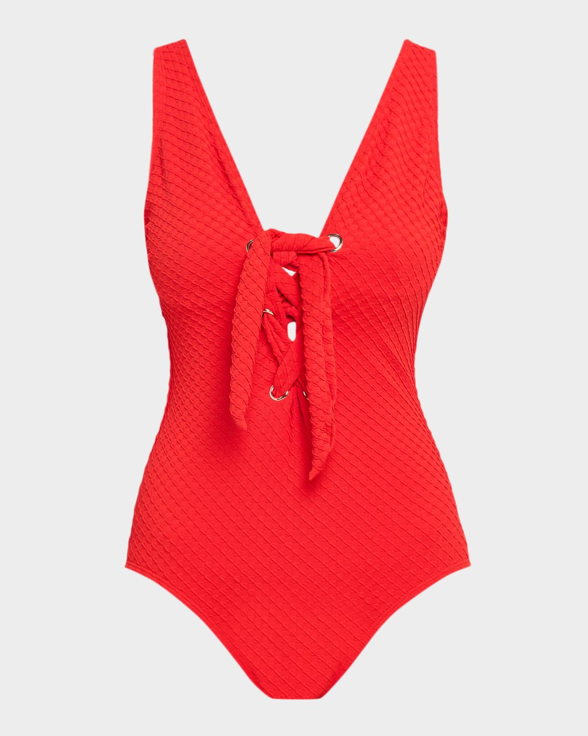 Shoshanna Lace-Up One-Piece Swimsuit