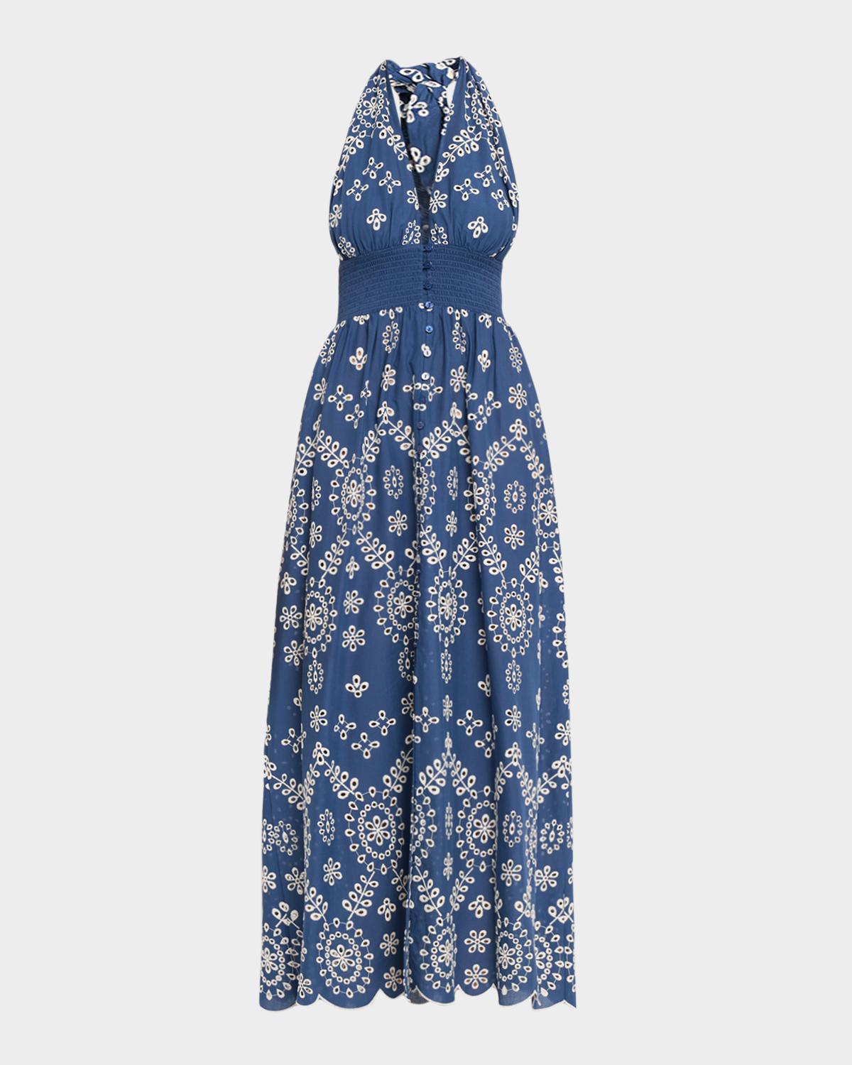 Shoshanna Floral Embroidered Halter Maxi Dress