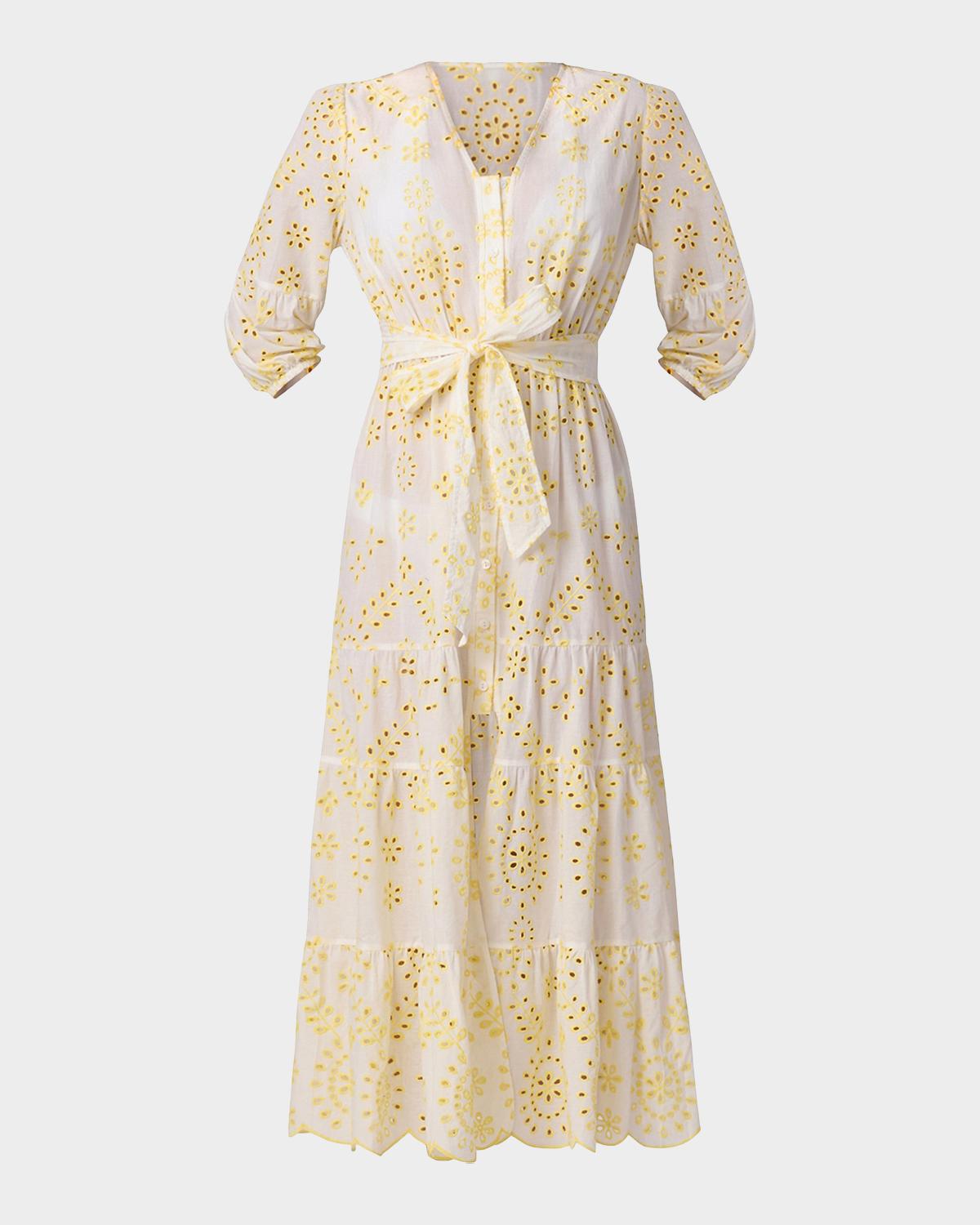 Shoshanna Santorini Cotton Broderie Anglaise Midi Dress