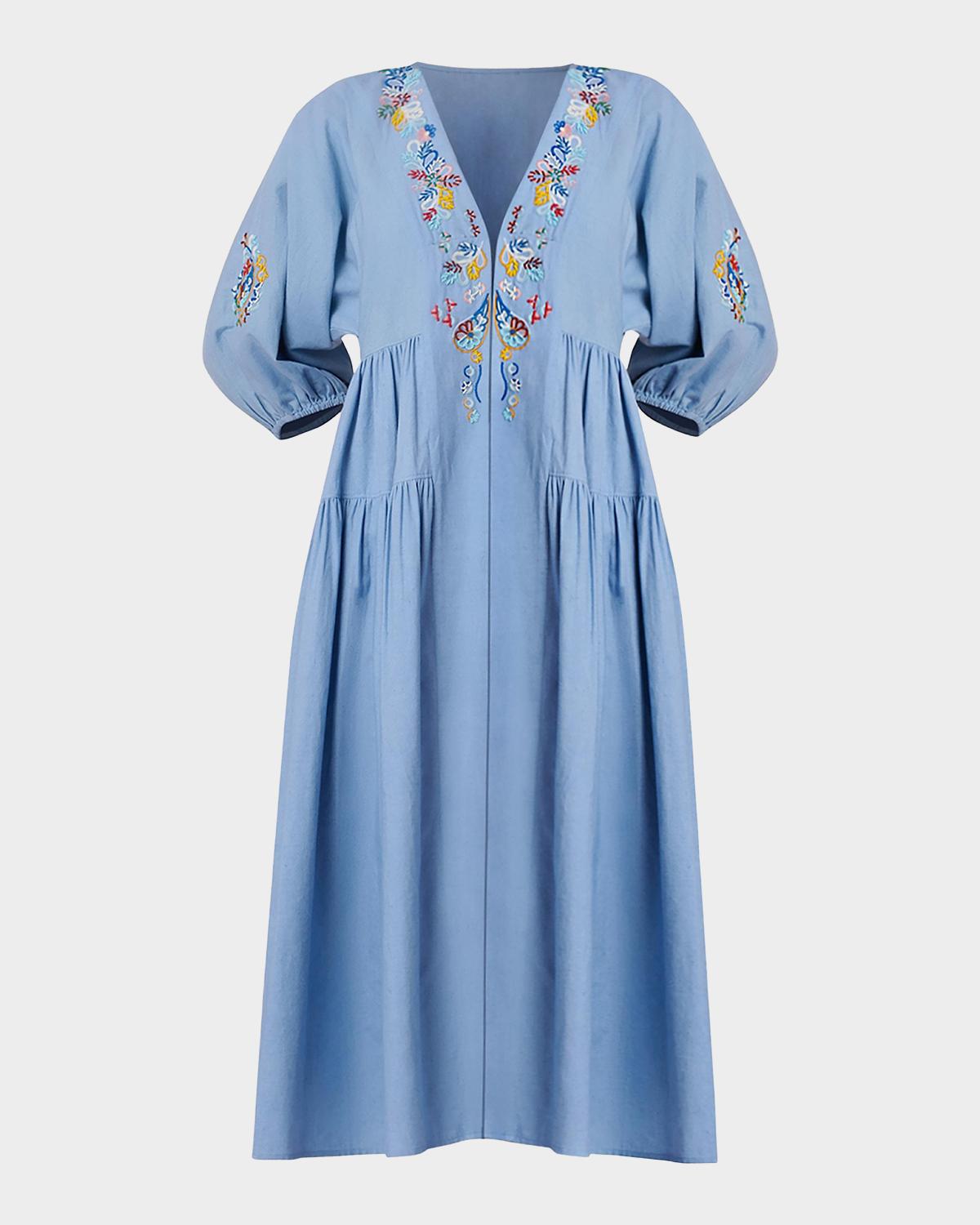 Shoshanna Evora Embroidered Midi Dress