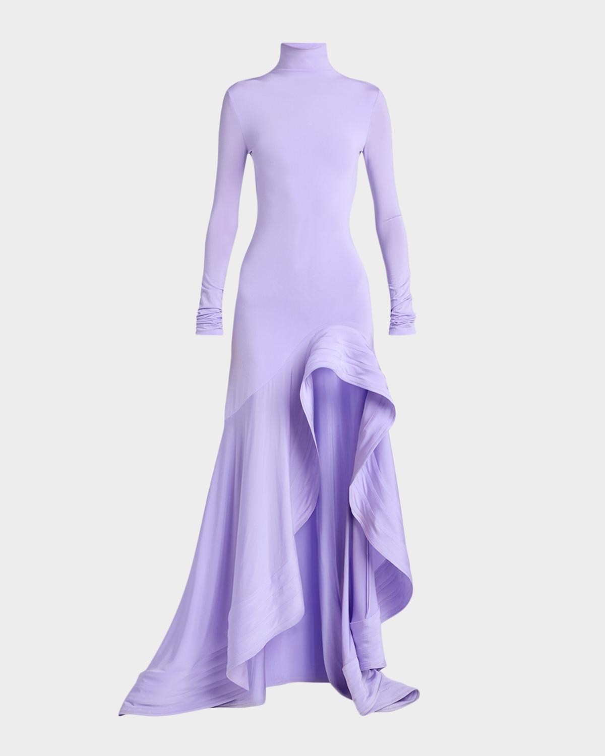 Stella McCartney Crepe Jersey Frill Long-Sleeve High-Low Dress