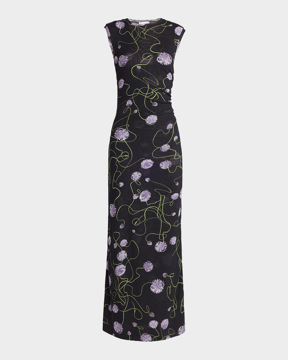 Stella McCartney Twisted Flower Mesh Sleeveless Maxi Dress