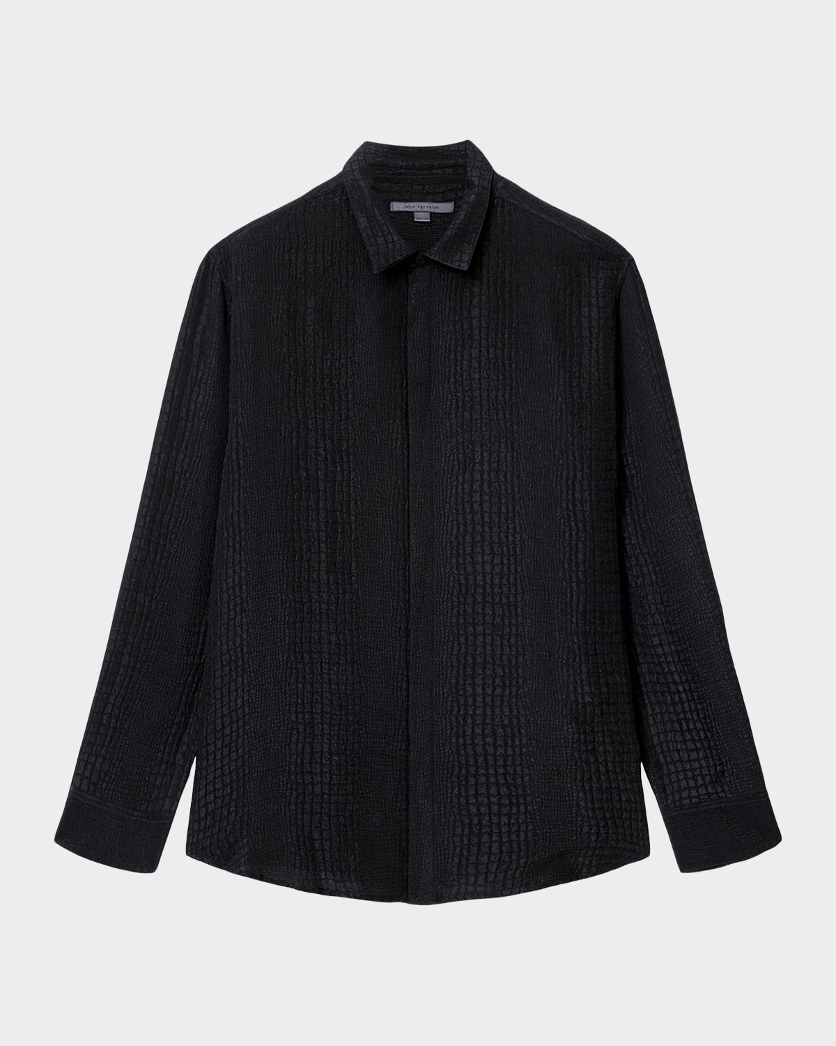 John Varvatos CLONE Men's Vito Croc-Jacquard Silk Button-Front Shirt