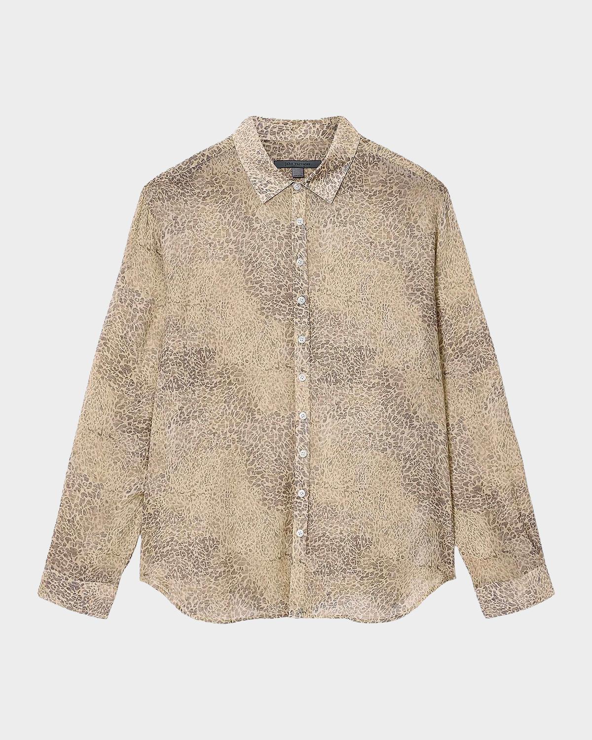John Varvatos Men's Bucks Linen Animal-Print Button-Down Shirt