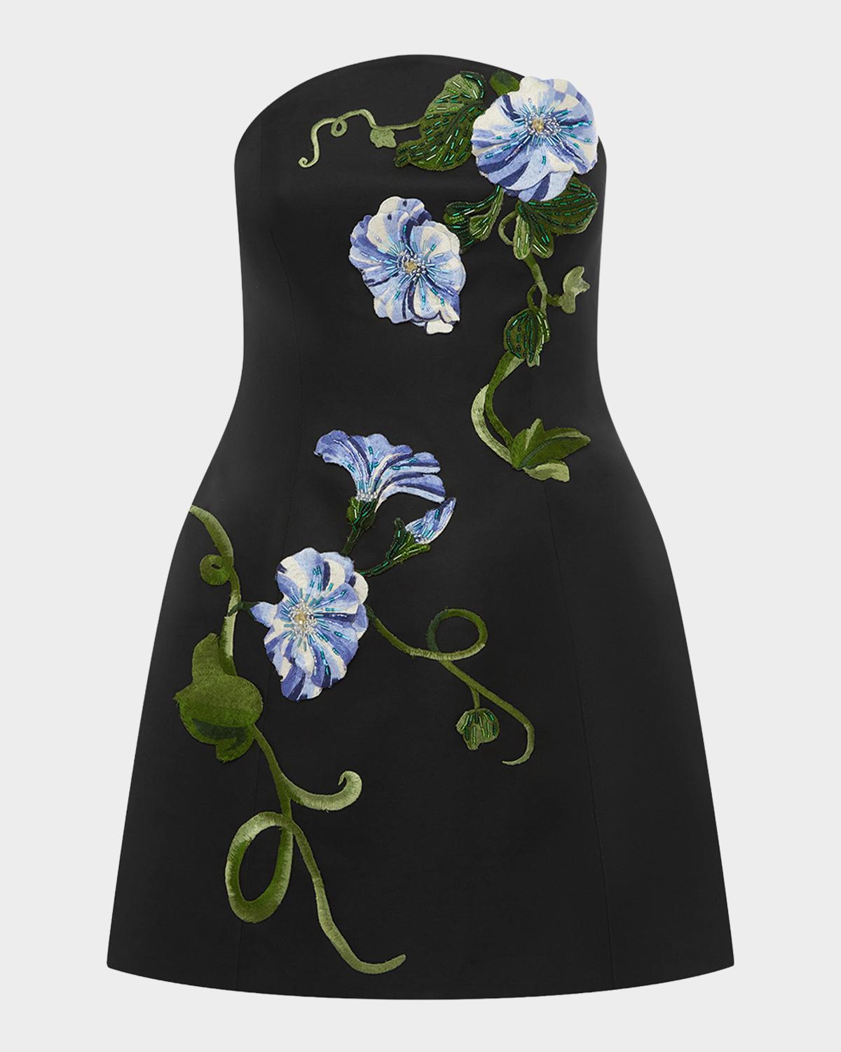 LEO LIN Zaria Applique Floral Strapless Bustier Mini Dress