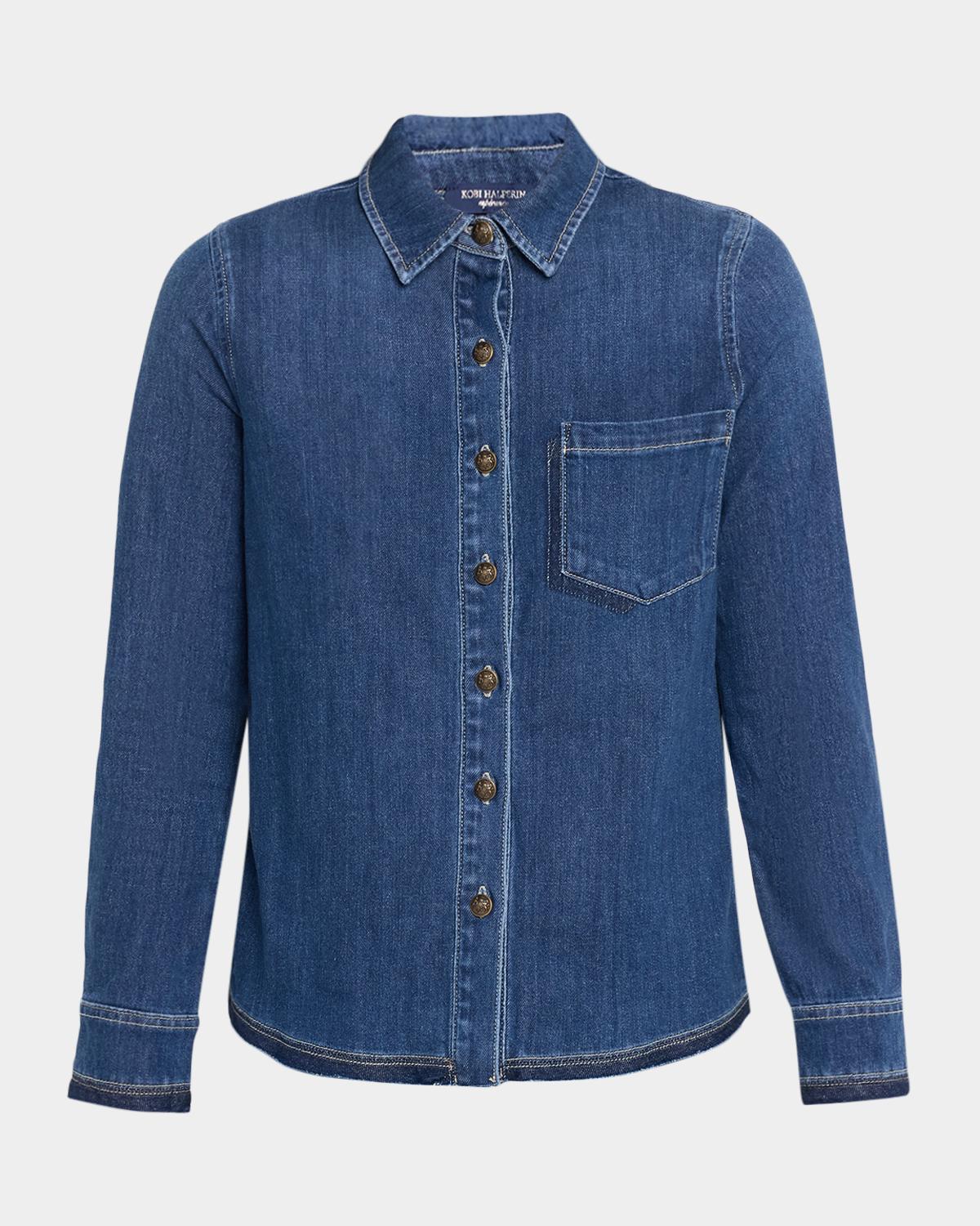 Kobi Halperin Olive Button-Down Washed Denim Shirt