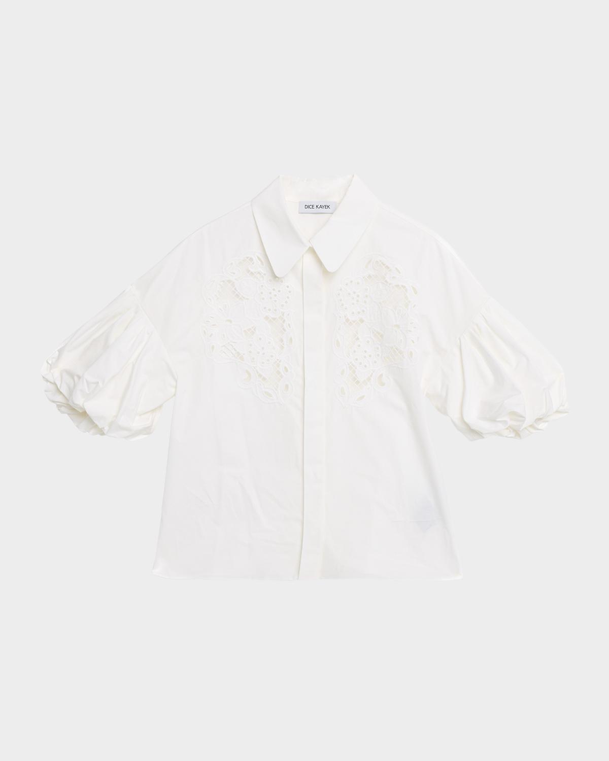 Dice Kayek Puff-Sleeve Embroidered Button-Down Top