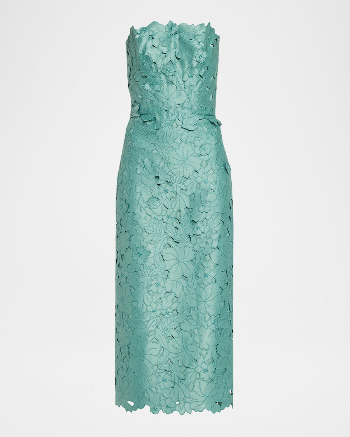 Costarellos Astelle Strapless Floral-Cut Lace Midi Pencil Dress