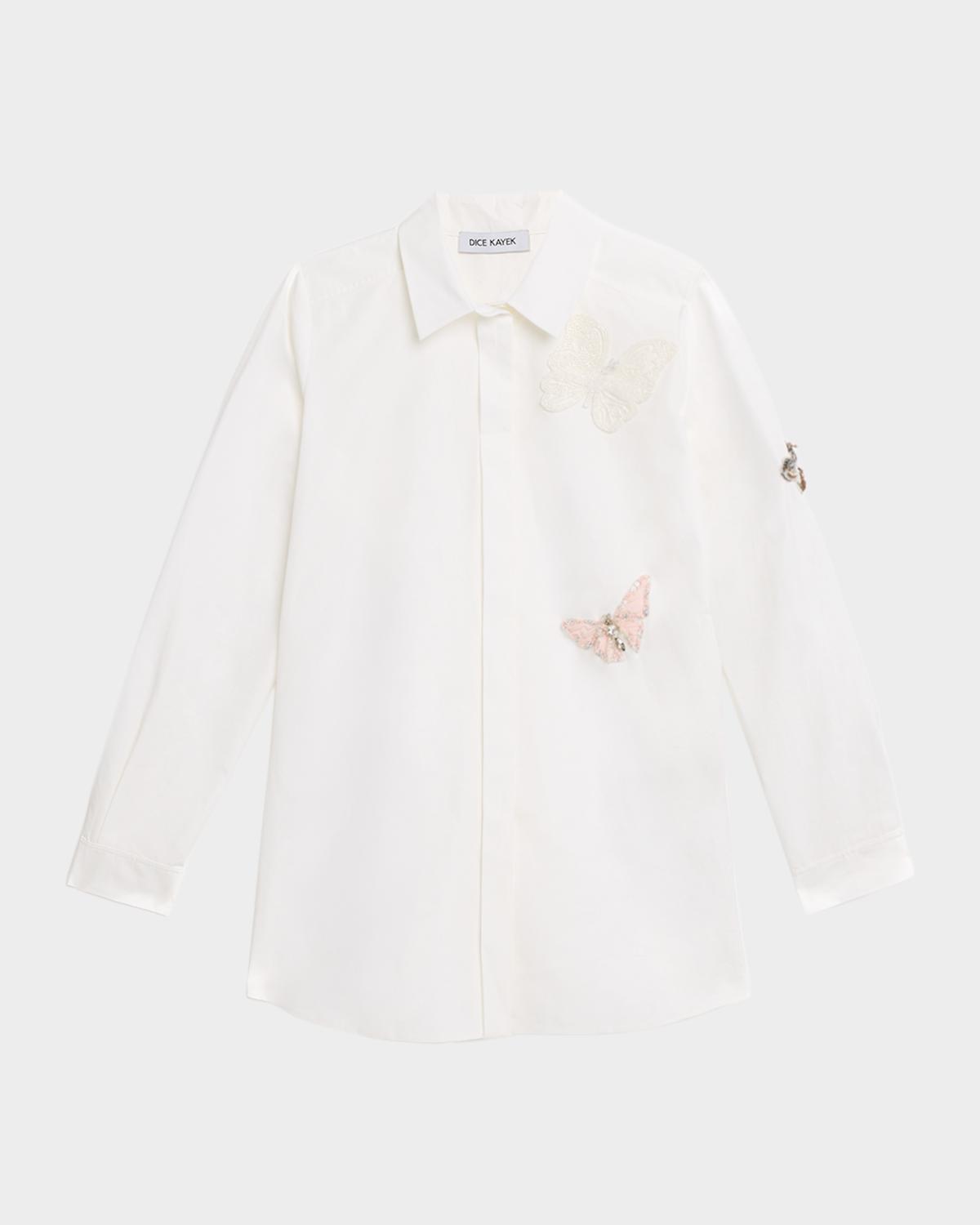 Dice Kayek Embroidered Butterfly Cotton Poplin Top