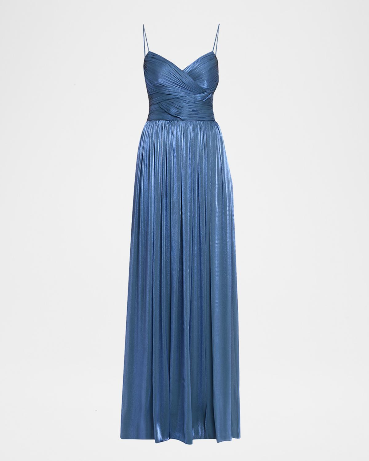 Costarellos Sireen Metallic Georgette Sleeveless Crisscross Gown